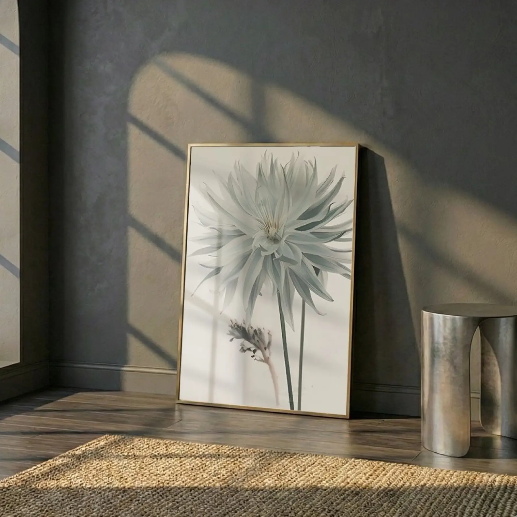 Büyük Çiçek Buzlu Pastel Tekli Gold Metal Çerçeveli Cam Tablo Poster Dekoratif Obje