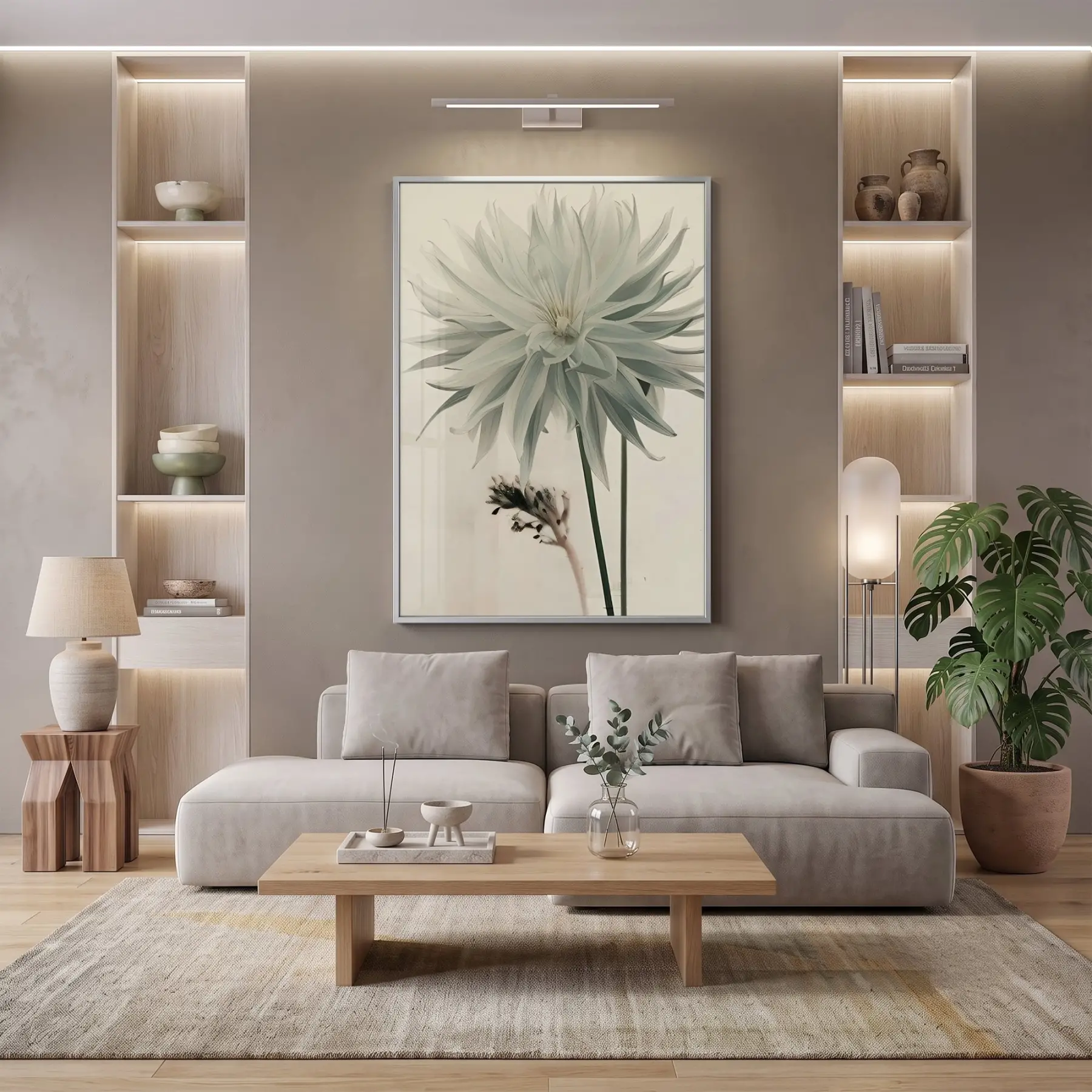 Büyük Çiçek Buzlu Pastel Tekli Gümüş Metal Çerçeveli Cam Tablo Ev Dekorasyonu Oda