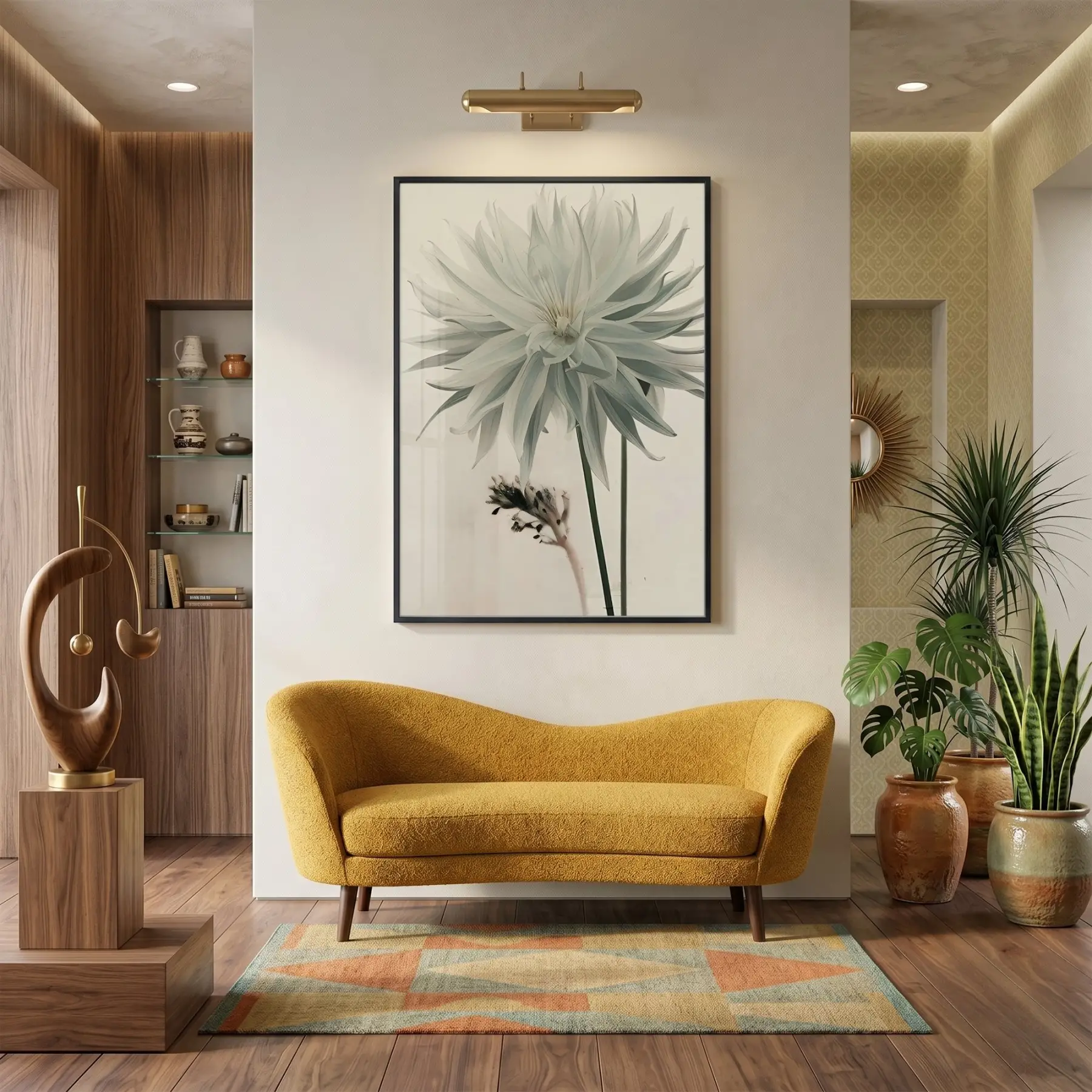 Büyük Çiçek Buzlu Pastel Tekli Siyah Metal Çerçeveli Cam Tablo Poster Dekoratif Obje
