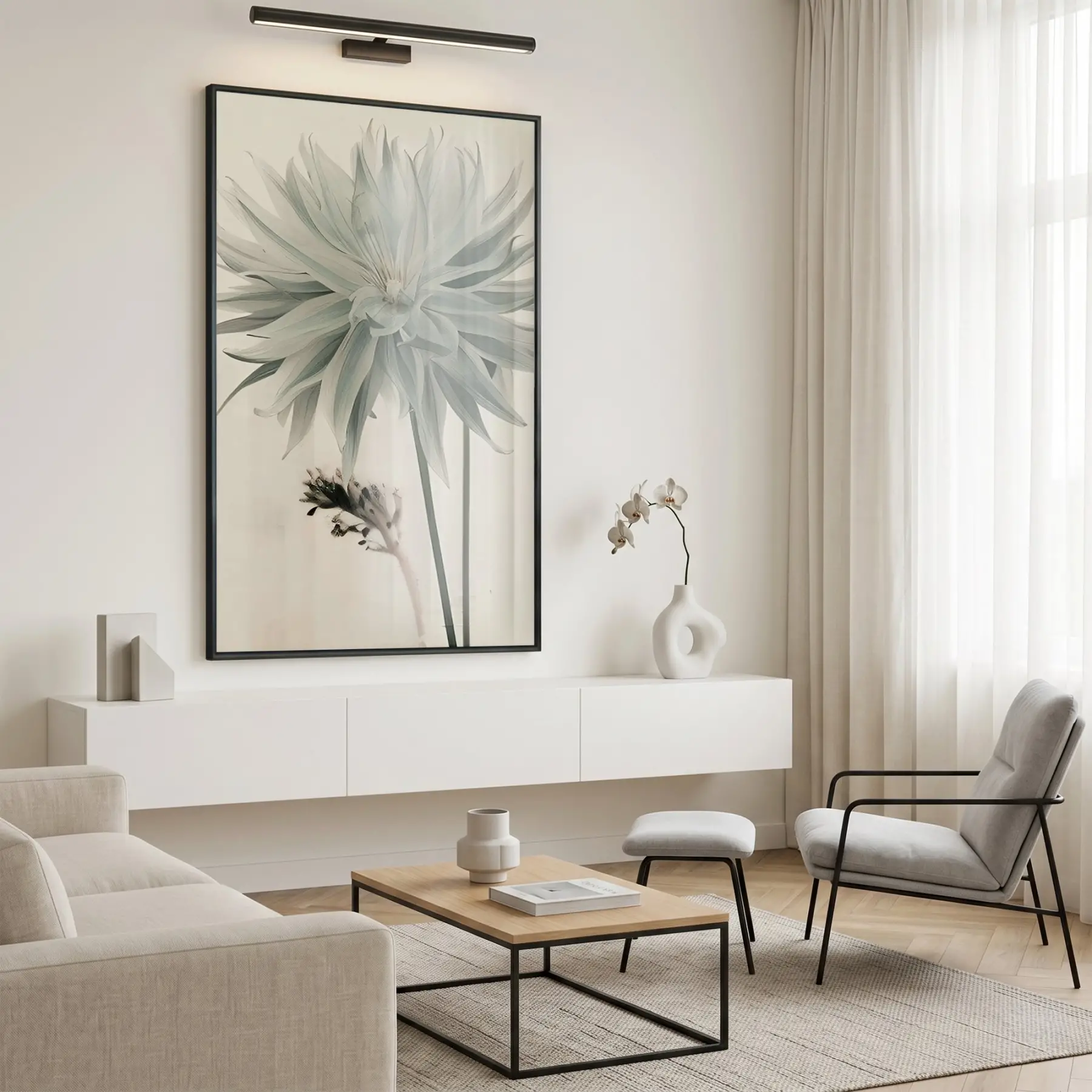 Büyük Çiçek Buzlu Pastel Tekli Siyah Metal Çerçeveli Cam Tablo Poster Dekoratif Obje