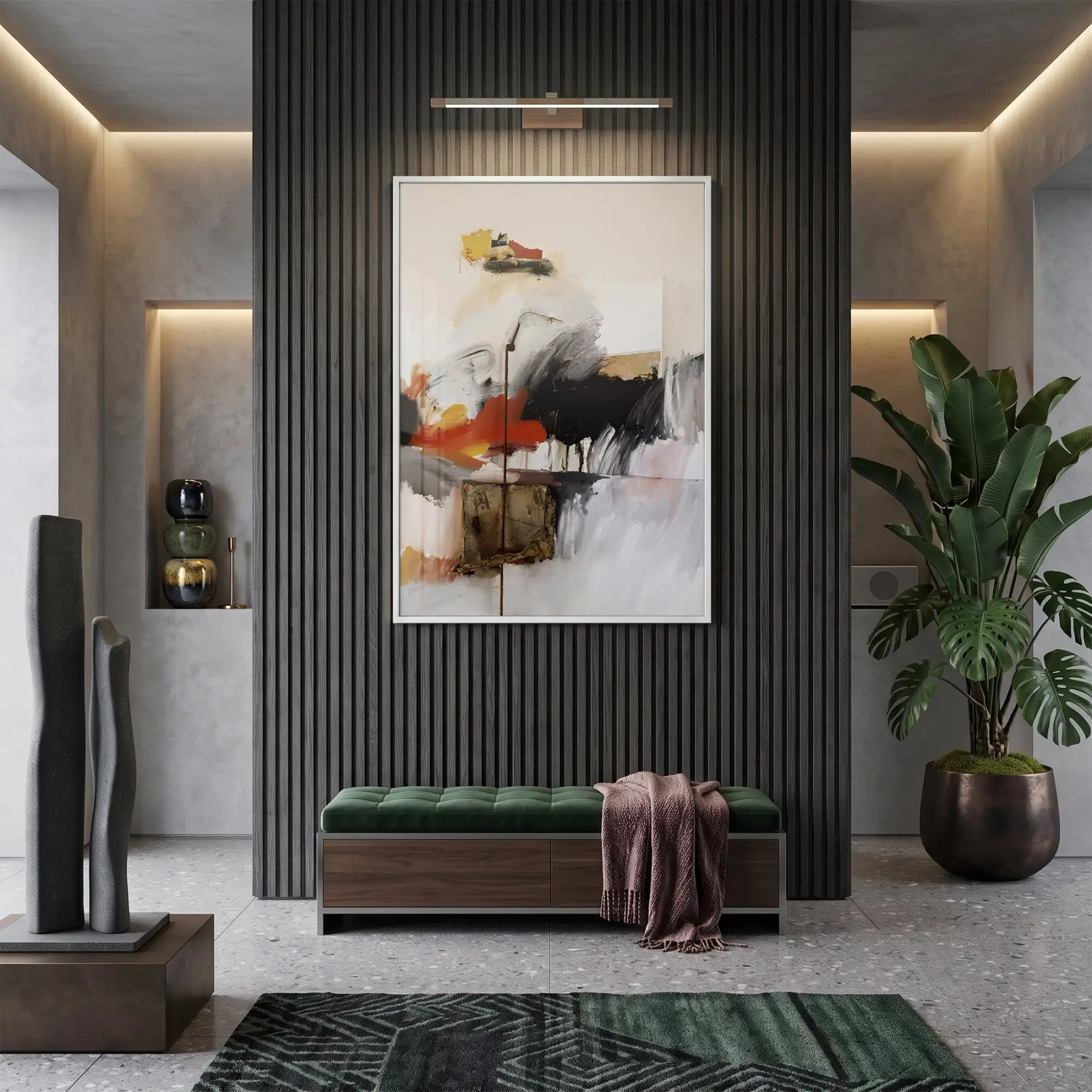 Soyut Sanat Sıcak Toprak Tonları Tekli Beyaz Metal Çerçeveli Cam Tablo Ev Dekorasyonu