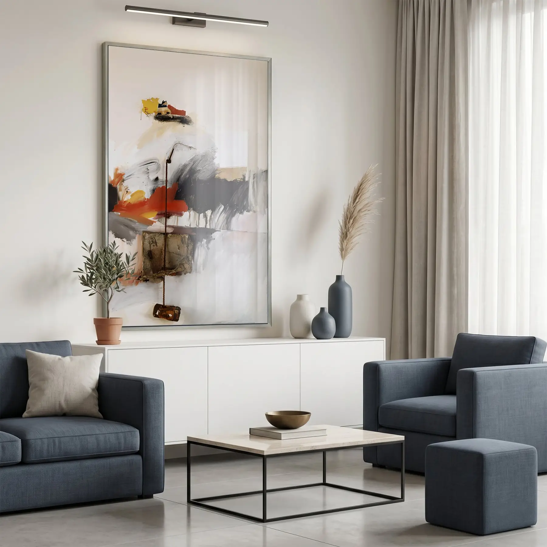 Soyut Sanat Sıcak Toprak Tonları Tekli Gümüş Metal Çerçeveli Cam Tablo Salon Oturma
