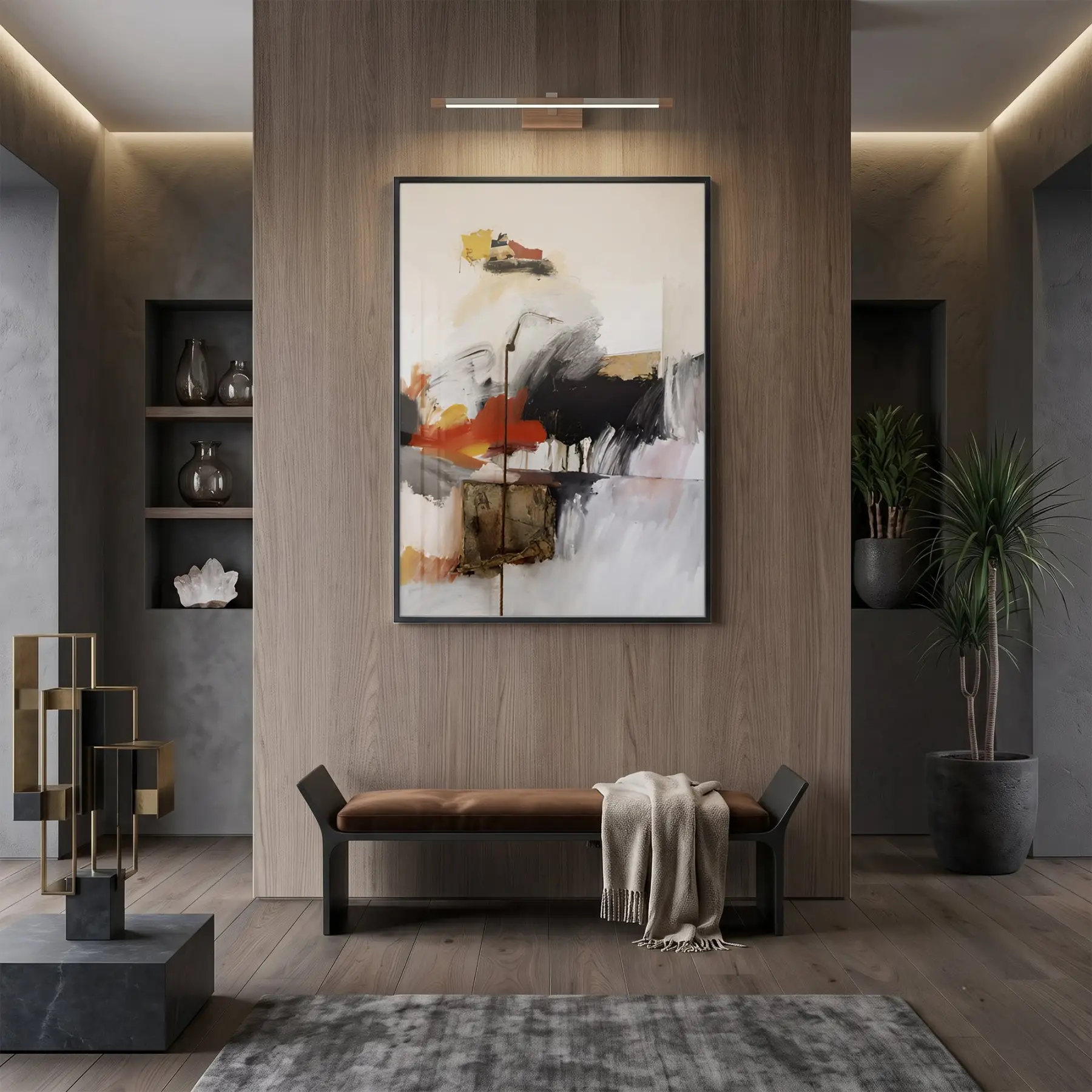 Soyut Sanat Sıcak Toprak Tonları Tekli Siyah Metal Çerçeveli Cam Tablo Poster Dekoratif