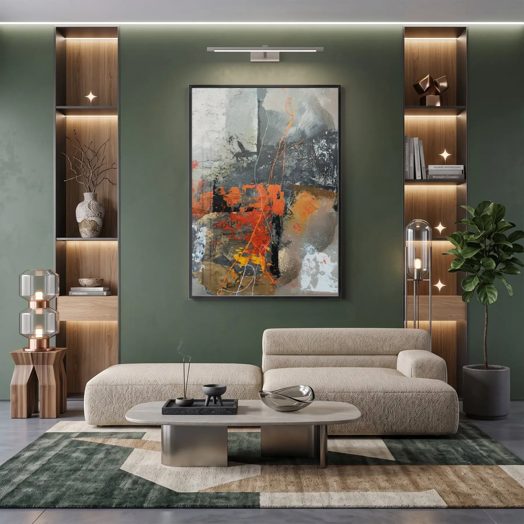 Soyut Kompozisyon Dinamik Turuncu Tonları Tekli Siyah Metal Çerçeveli Cam Tablo Poster Dekoratif