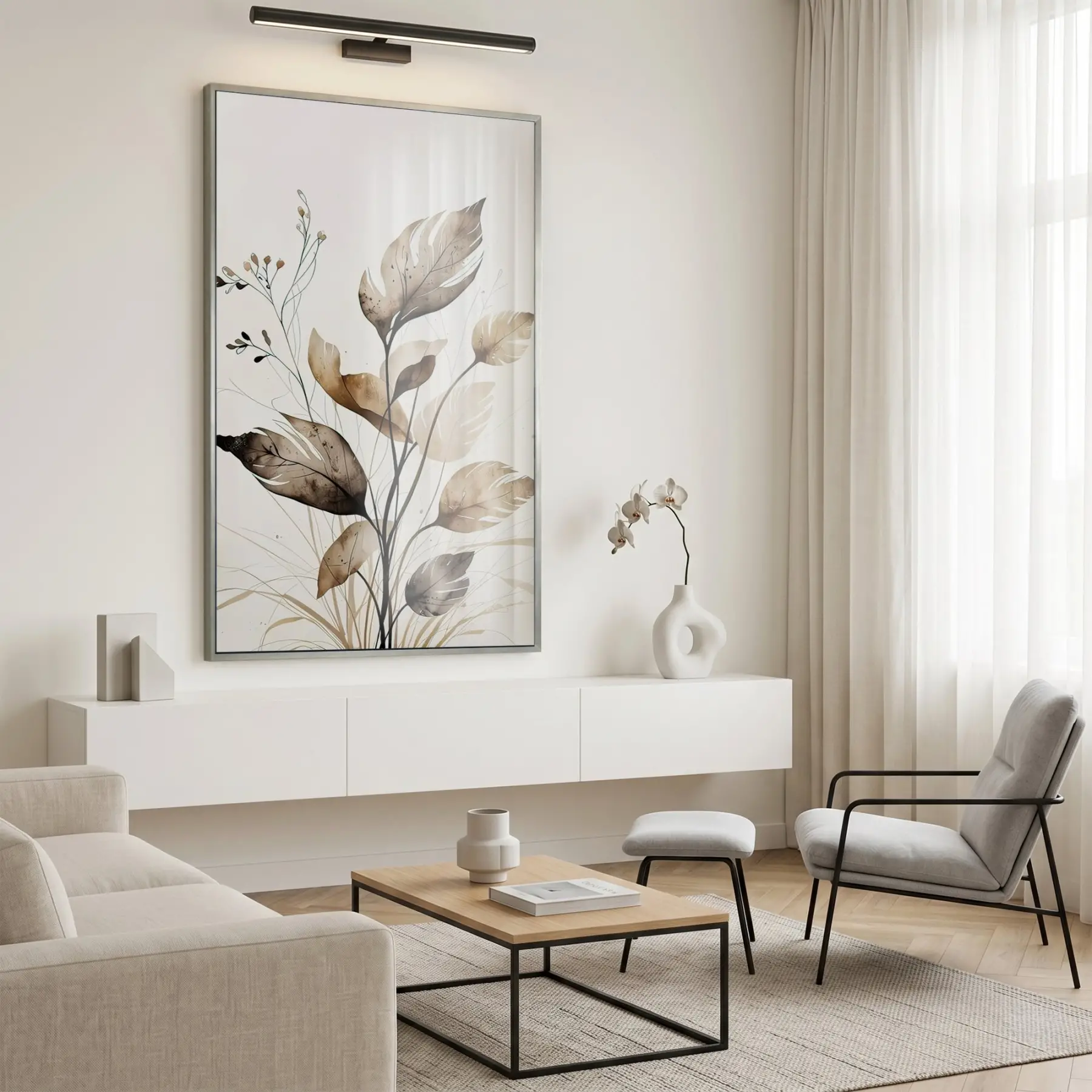 Doğal Yapraklar Toprak Tonları Tekli Gümüş Metal Çerçeveli Cam Tablo Duvar Salon Aksesuarları