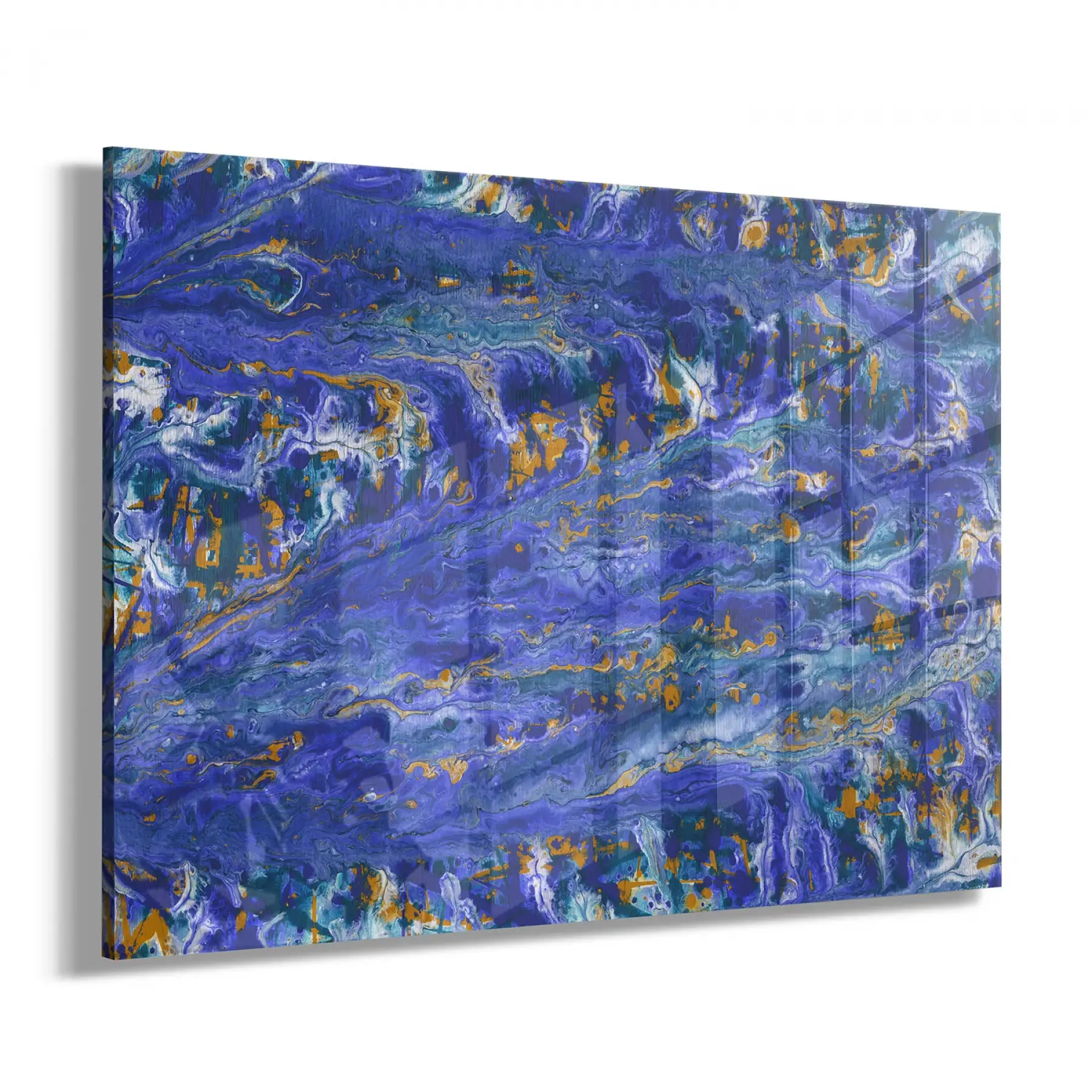 Lacivert Karışık Desenler Tekli Yatay Cam Tablo