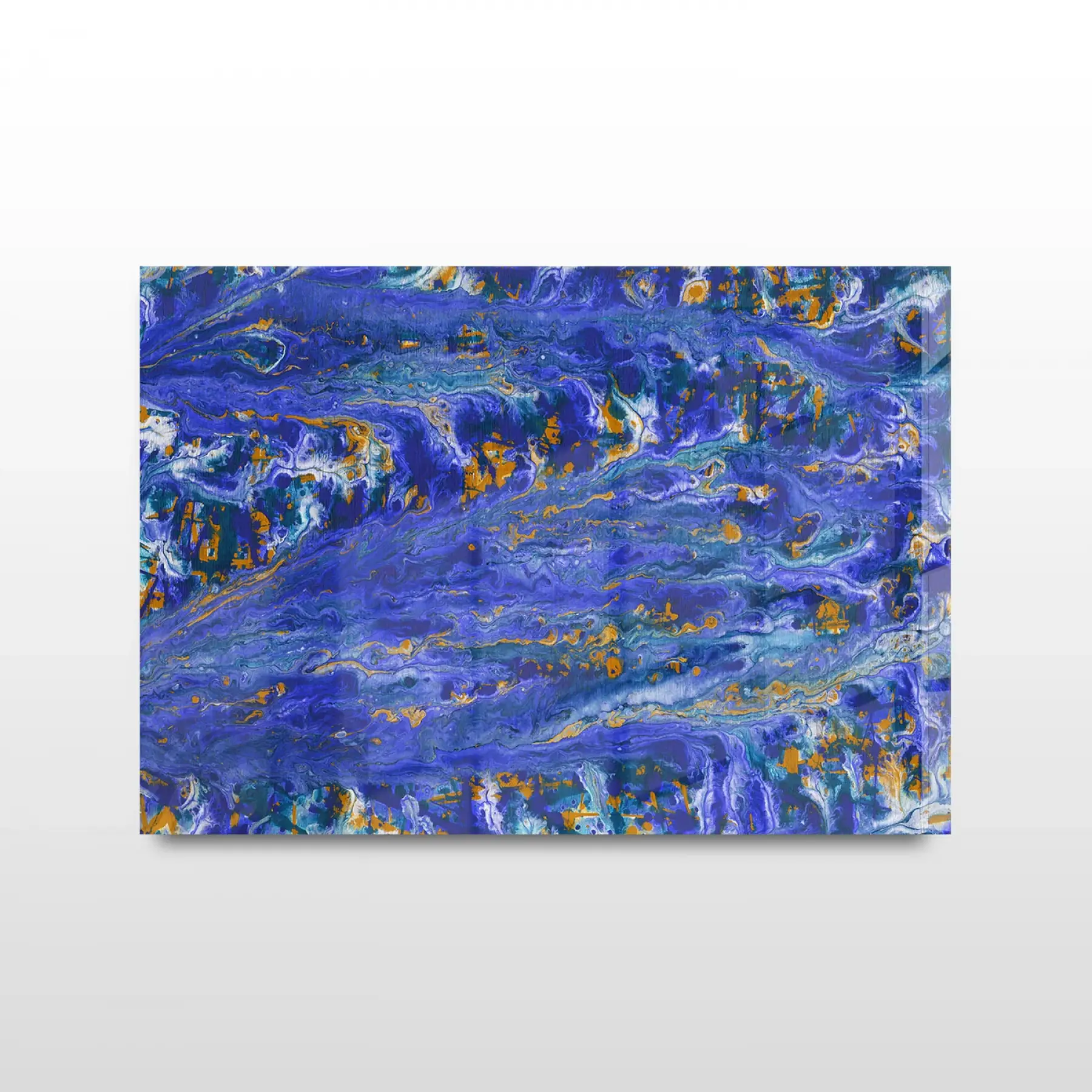 Lacivert Karışık Desenler Tekli Yatay Cam Tablo