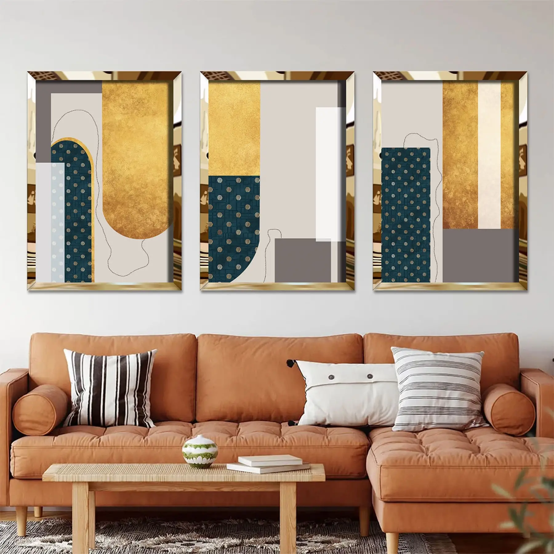 Lacivert ve Gold Detaylı Pleksi Tablo Seti