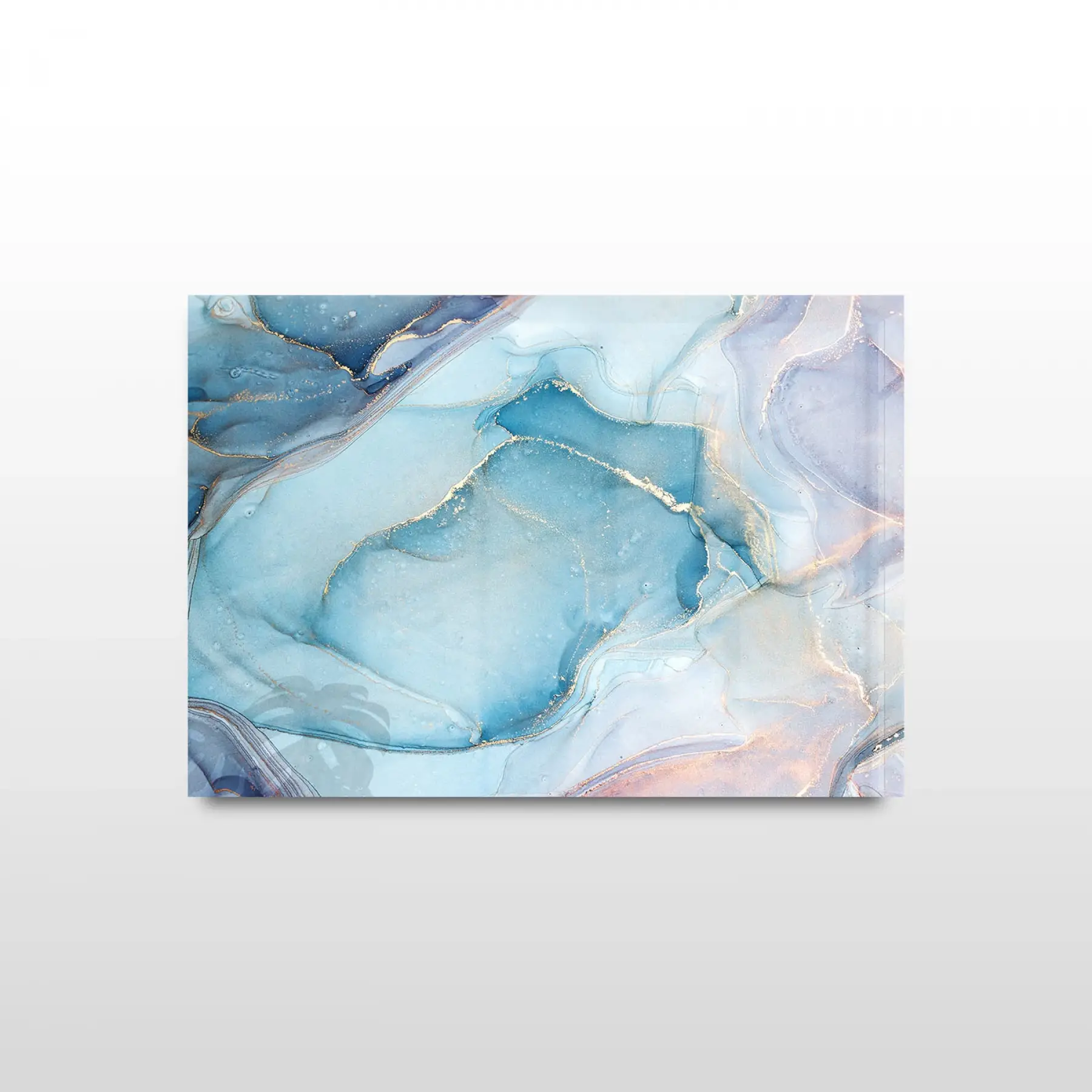 Mavi Beyaz Soyut Desenli Tekli Yatay Cam Tablo