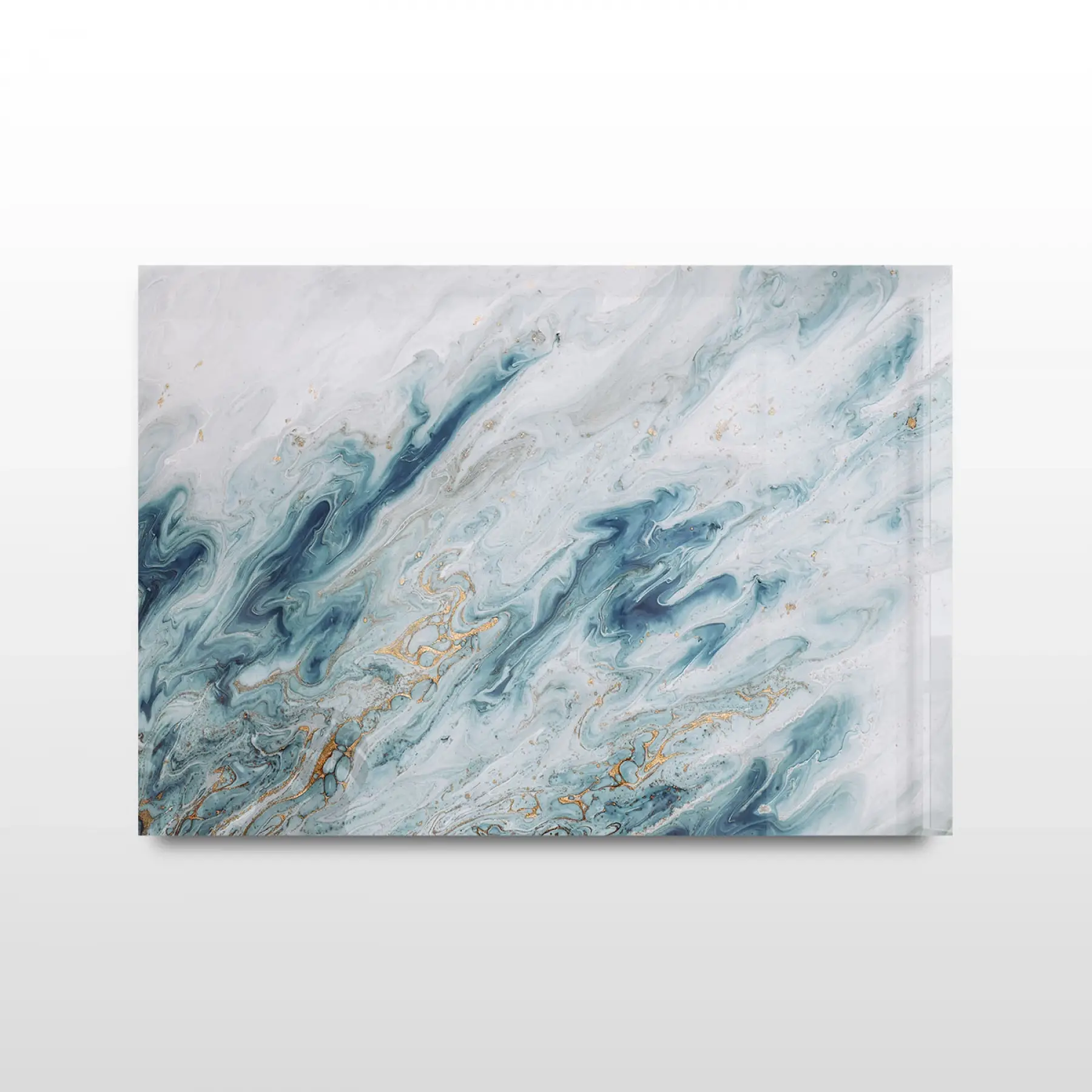 Mavi Beyaz Soyut Desenli Tekli Yatay Cam Tablo