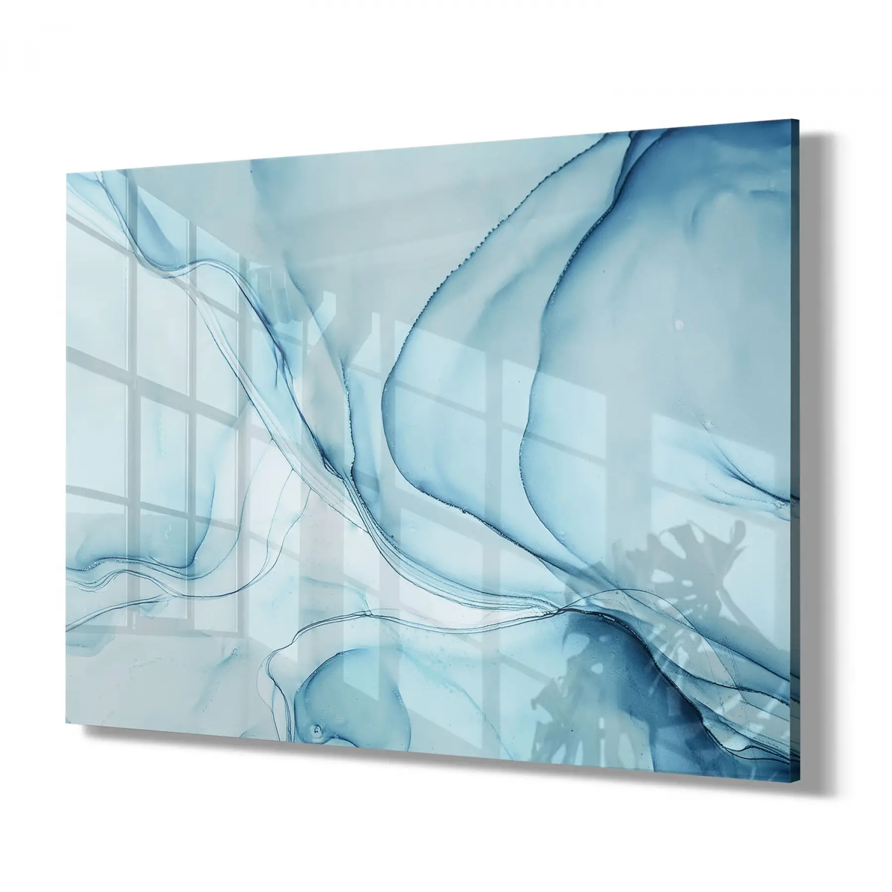 Mavi Dalgalar Tekli Yatay Cam Tablo