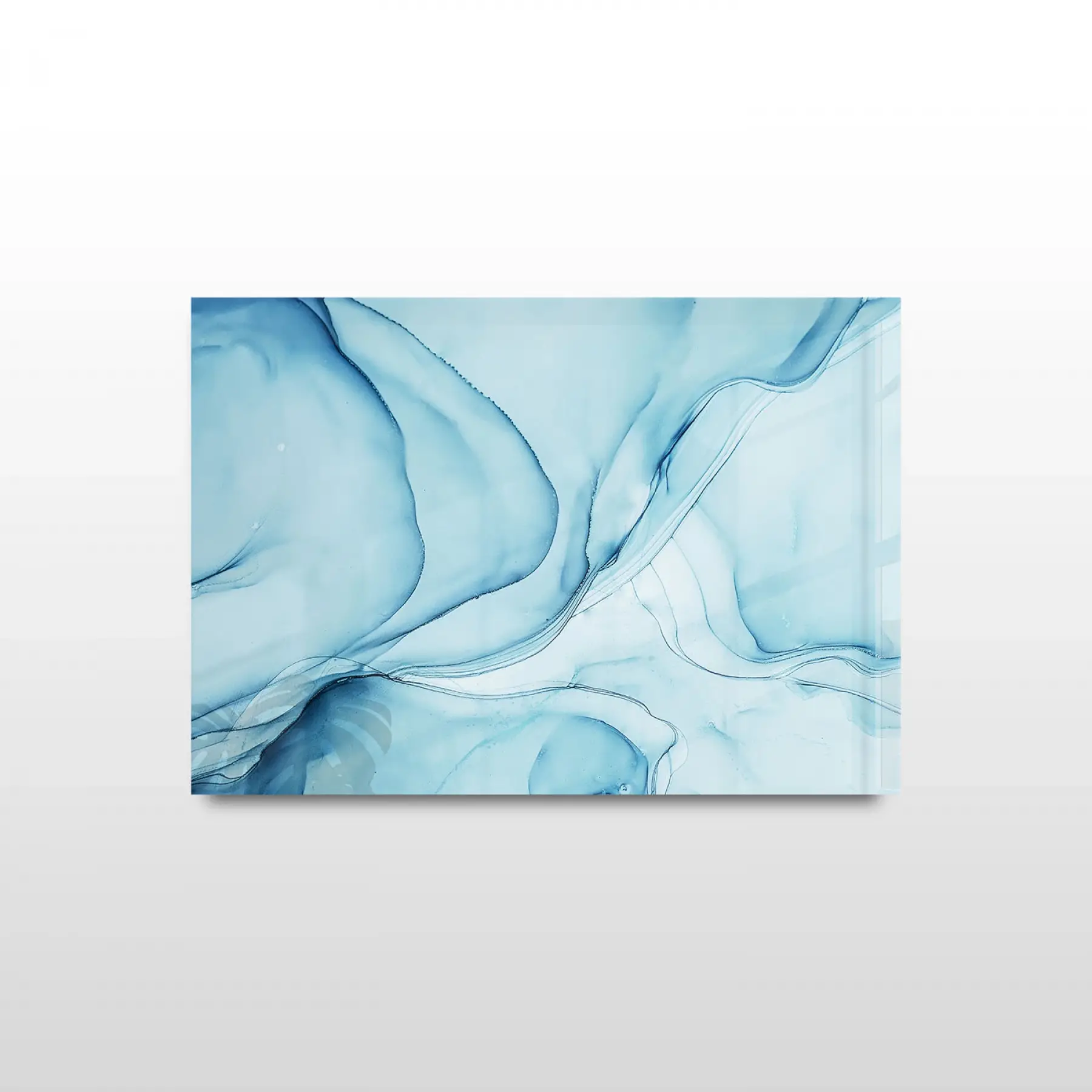 Mavi Dalgalar Tekli Yatay Cam Tablo