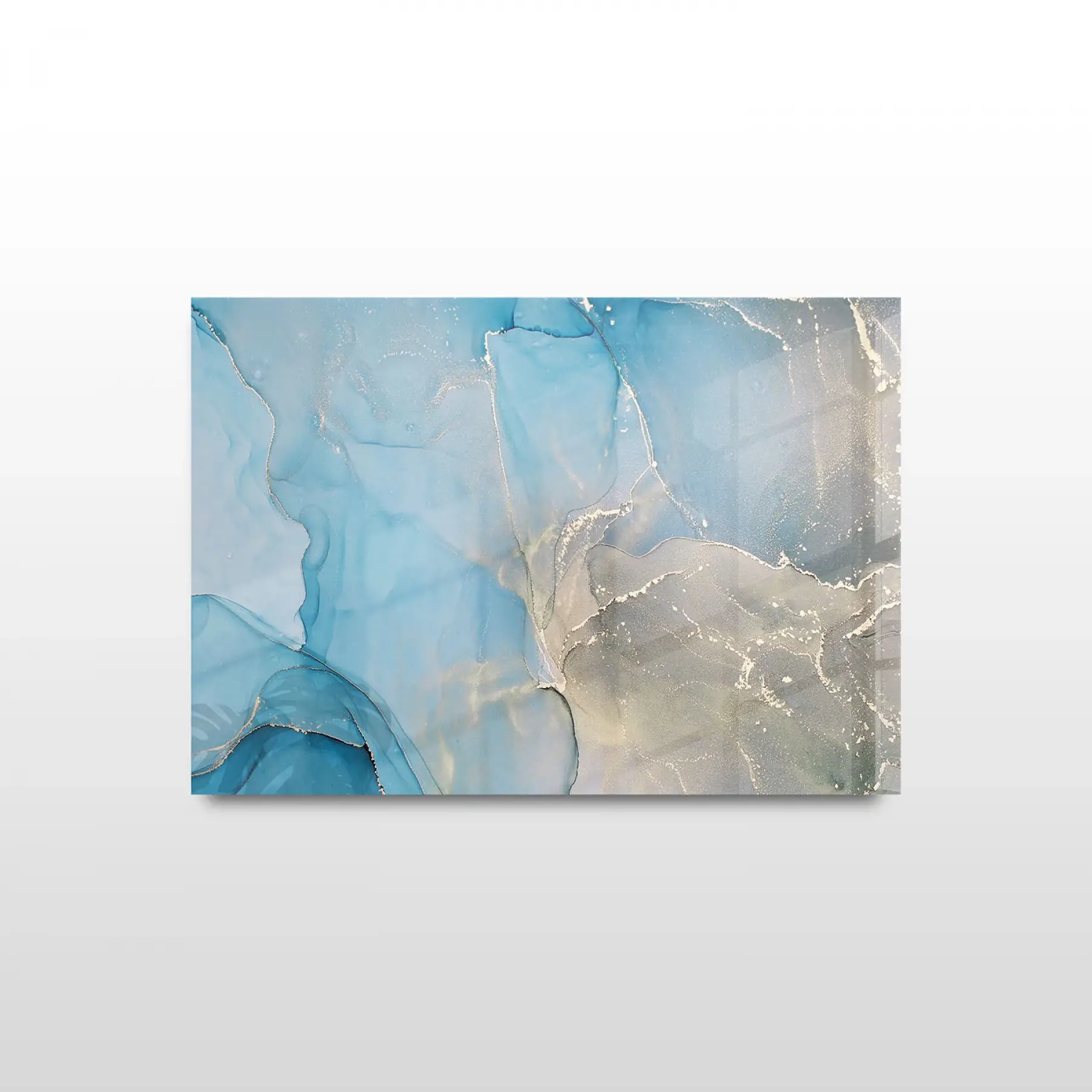 Mavi Gold Soyut Desenli Tekli Yatay Cam Tablo