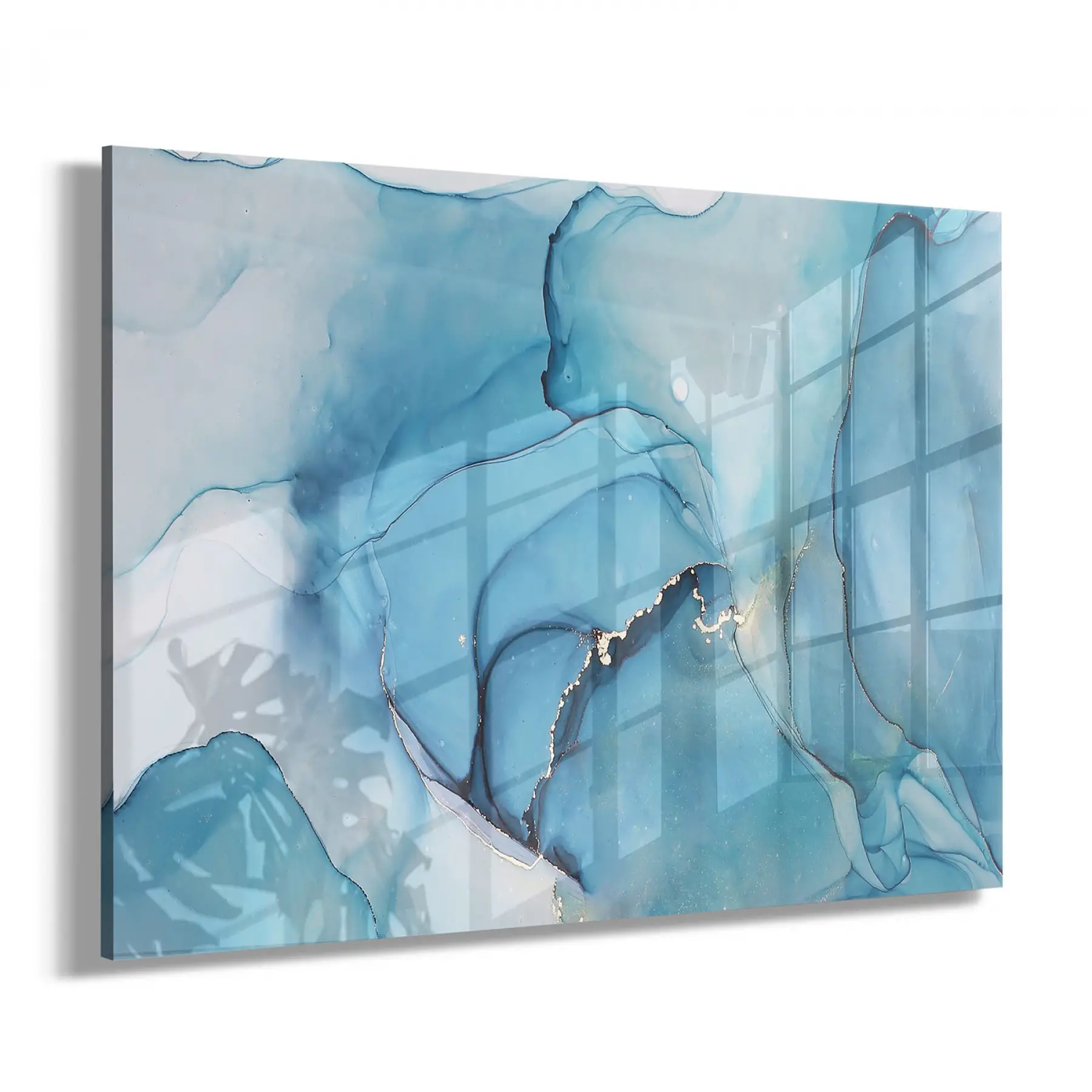 Mavi Karışım Tonlar Tekli Yatay Cam Tablo