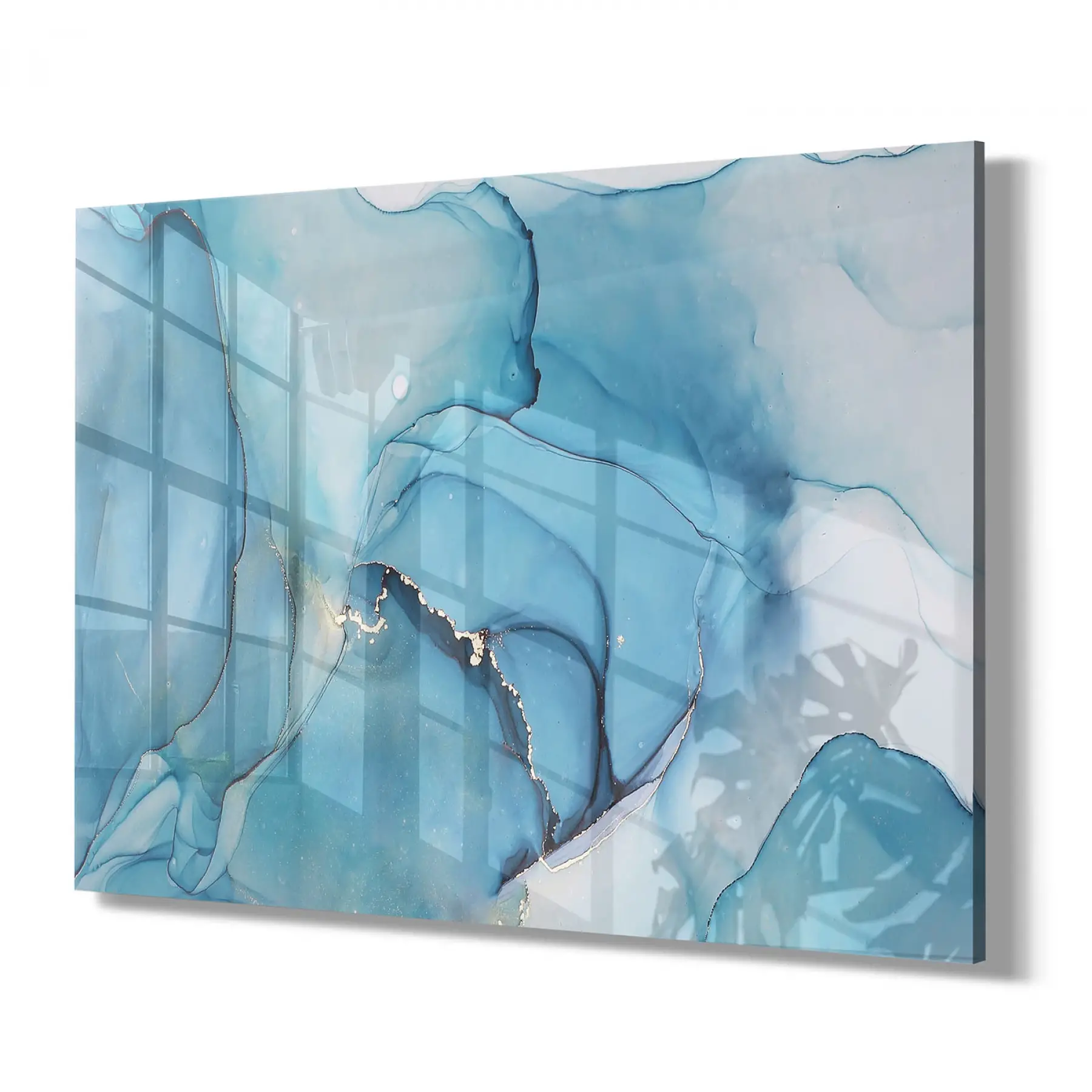 Mavi Karışım Tonlar Tekli Yatay Cam Tablo