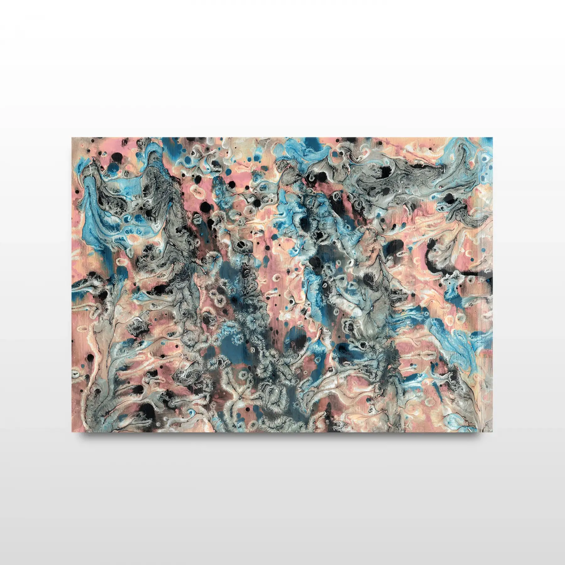 Mavi Pembe Desenli Tekli Yatay Cam Tablo