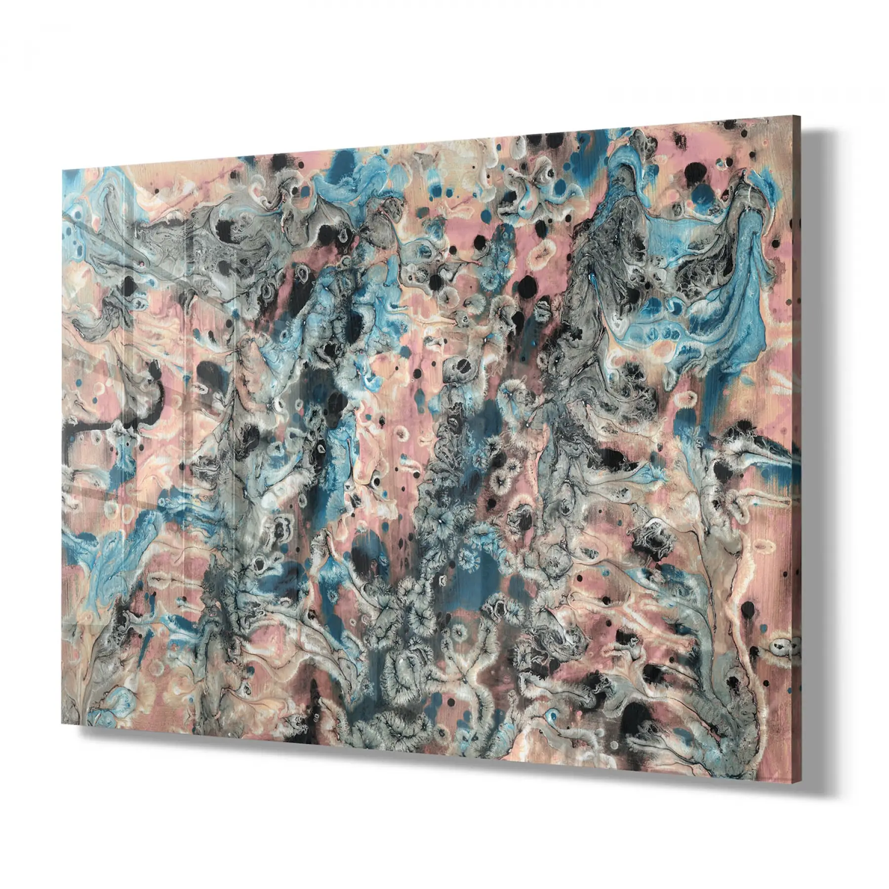 Mavi Pembe Desenli Tekli Yatay Cam Tablo