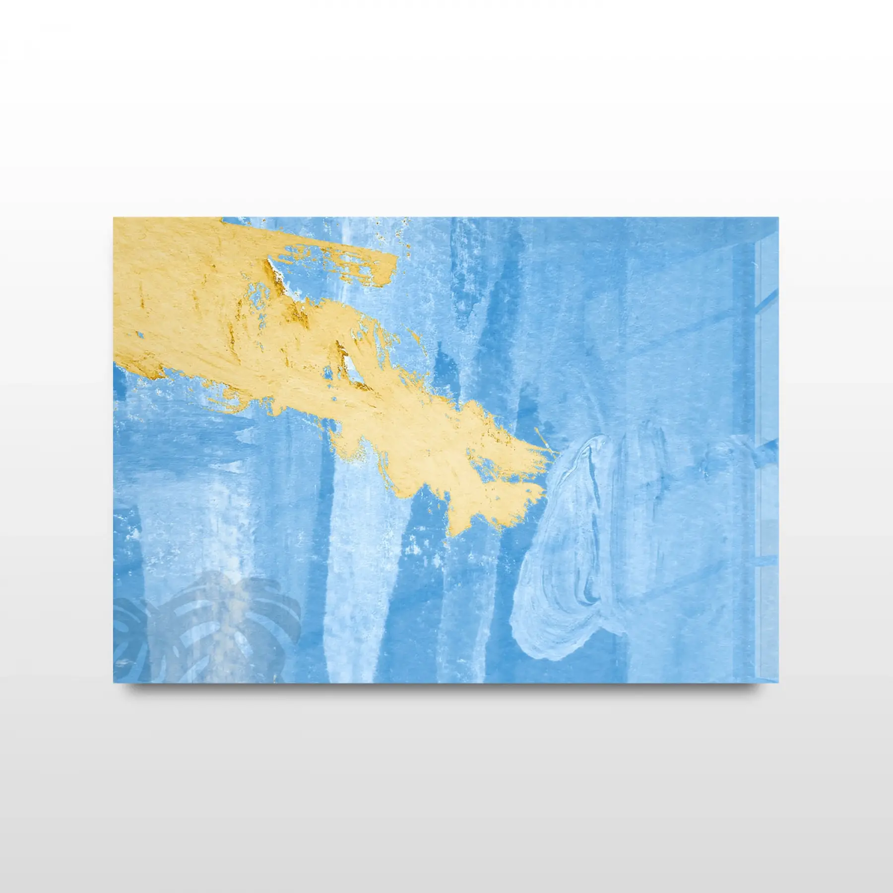 Mavi ve Sarı Desenli Tekli Yatay Cam Tablo