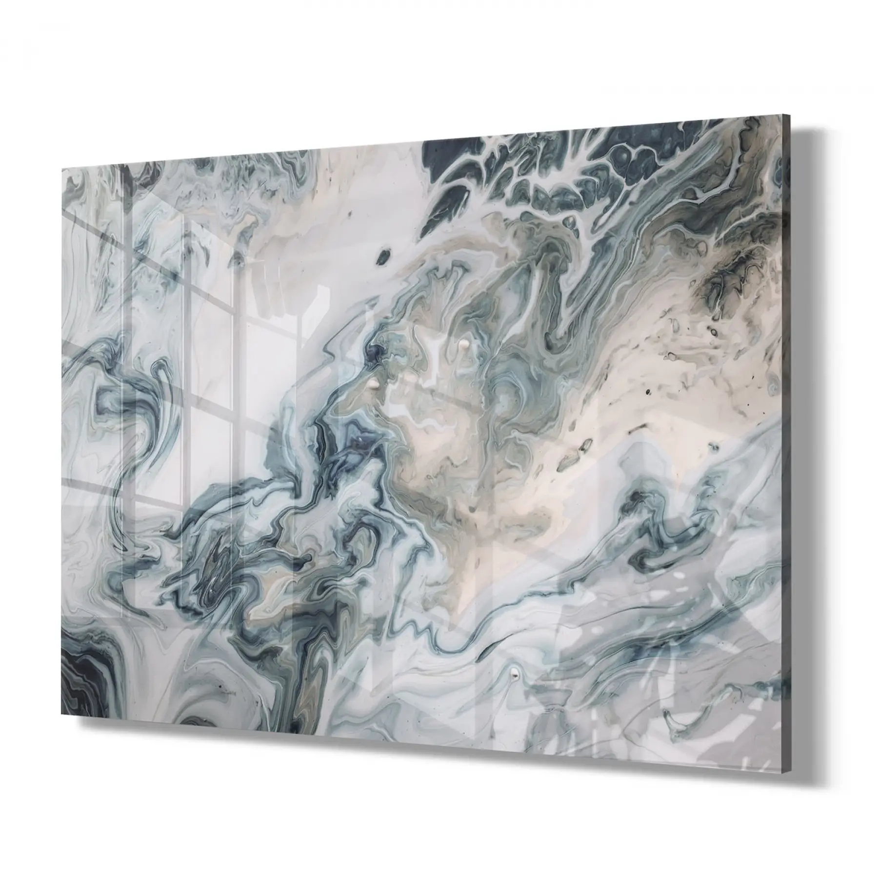 Mermer Desenli Tekli Yatay Cam Tablo