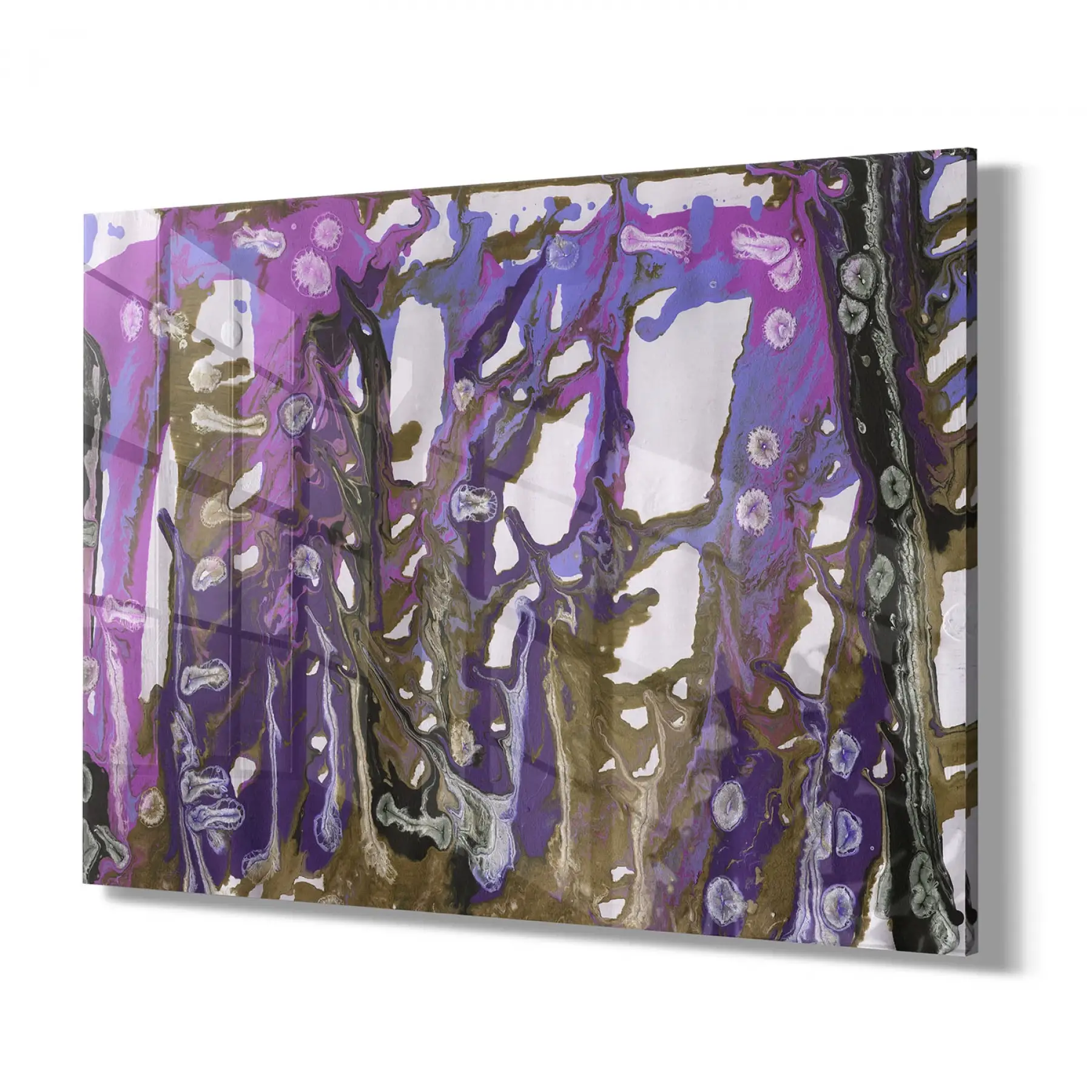 Mor Tonlar Karışık Desen Tekli Yatay Cam Tablo