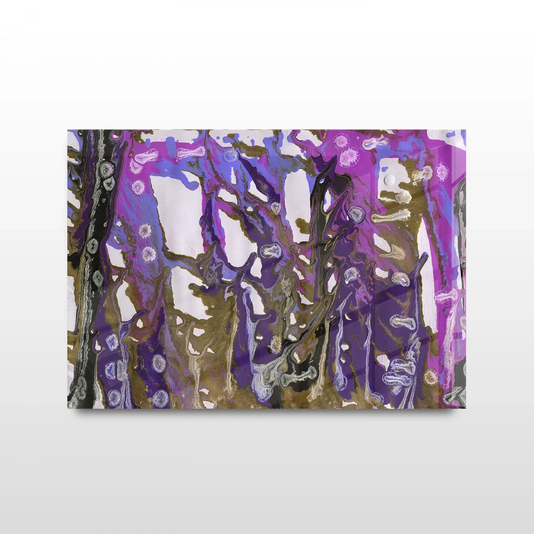 Mor Tonlar Karışık Desen Tekli Yatay Cam Tablo