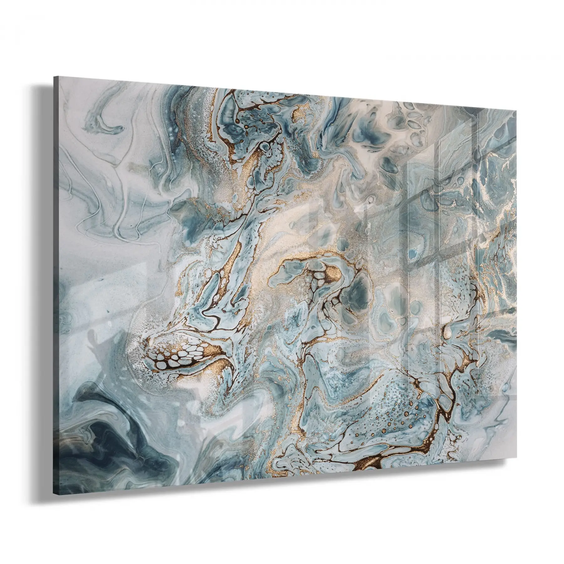 Petrol Mavisi Dalga Efektli Tekli Yatay Cam Tablo