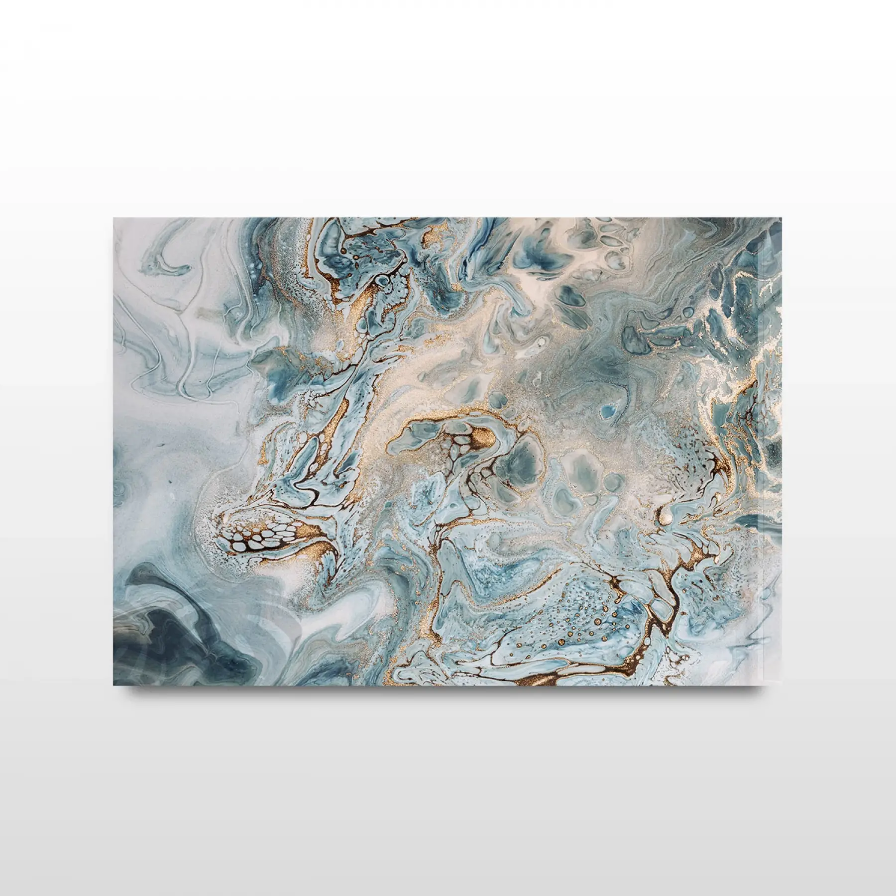 Petrol Mavisi Dalga Efektli Tekli Yatay Cam Tablo