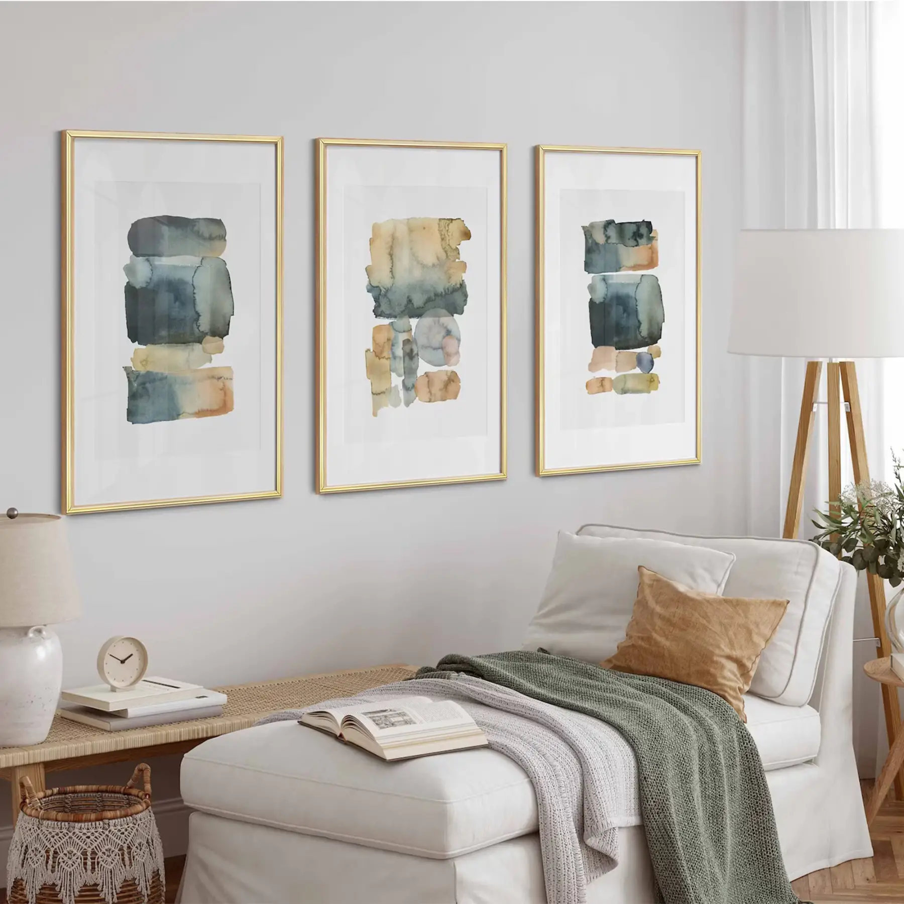 Renkli Taşlar Desenli Gold Metal Çerçeveli Cam Tablo Seti