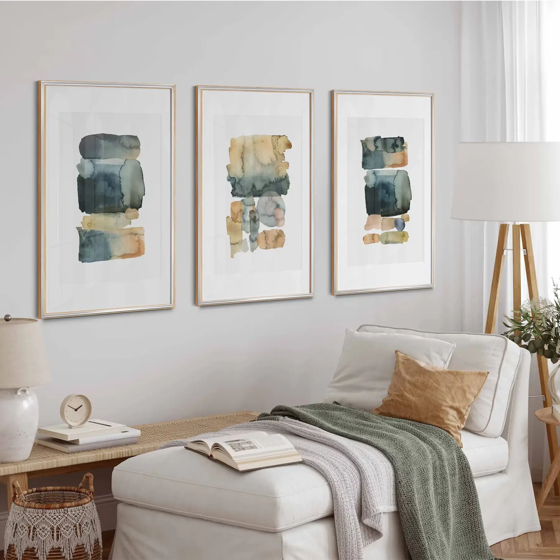 Renkli Taşlar Desenli Gümüş Metal Çerçeveli Cam Tablo Seti