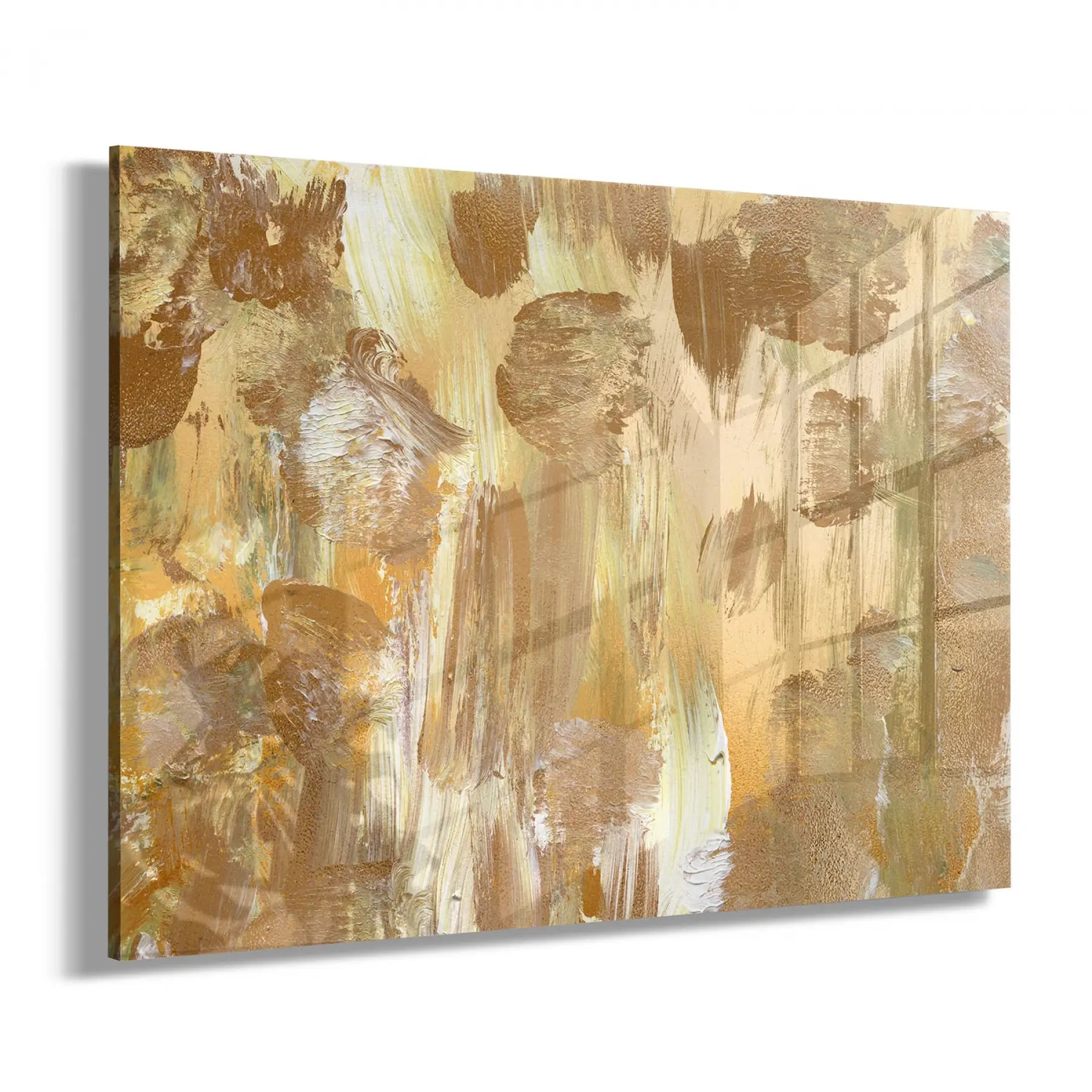 Sarı ve Kahve Tonlar Tekli Yatay Cam Tablo