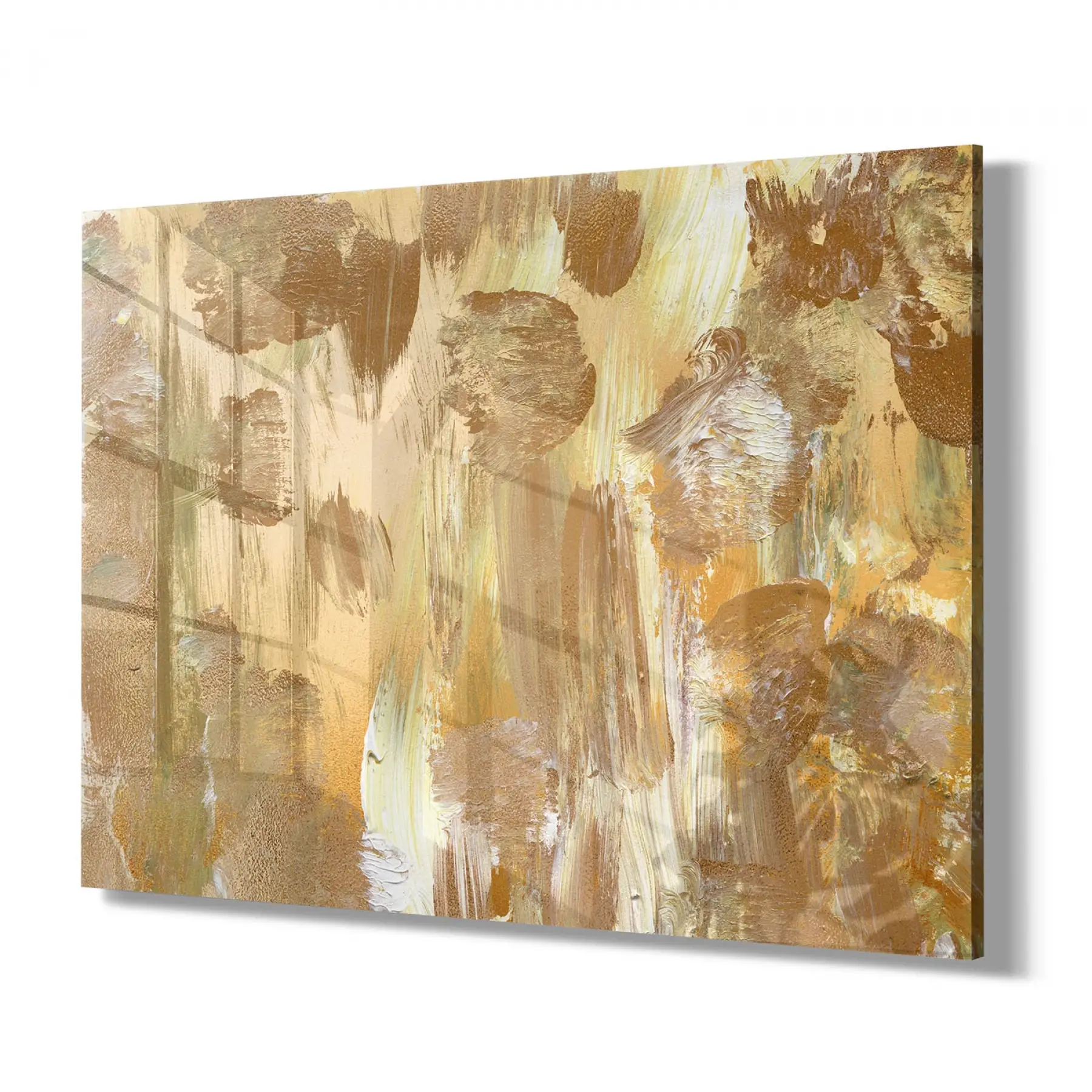 Sarı ve Kahve Tonlar Tekli Yatay Cam Tablo