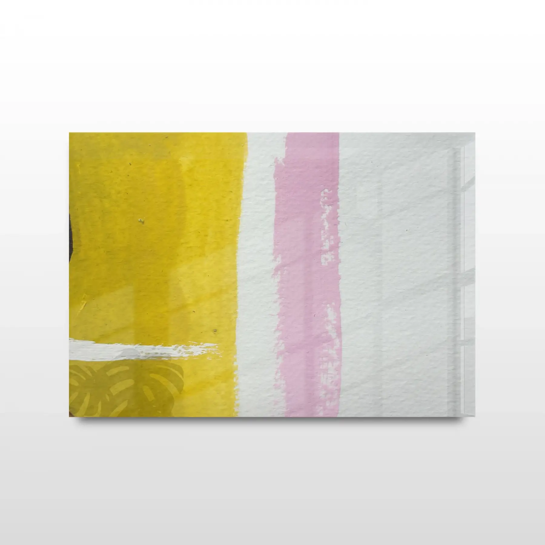 Sarı ve Pembe Detaylı Tekli Yatay Cam Tablo