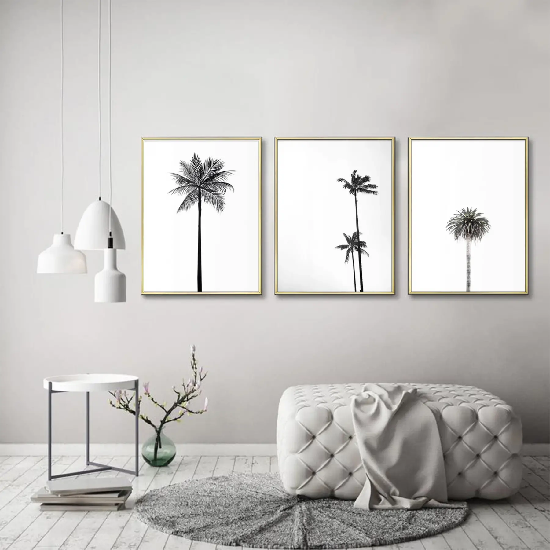 Siyah Beyaz Desenli Metal Çerçeveli Tablo Seti Altın