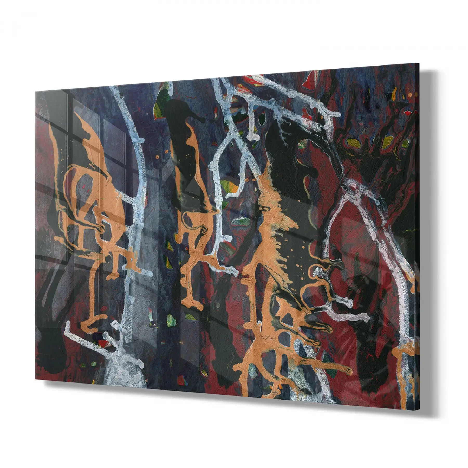 Siyah Üzerinde Karışık Tonlar Tekli Yatay Cam Tablo