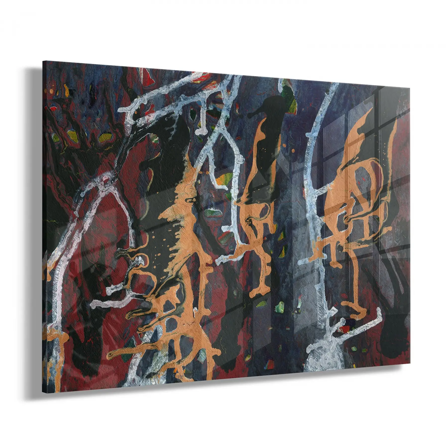 Siyah Üzerinde Karışık Tonlar Tekli Yatay Cam Tablo