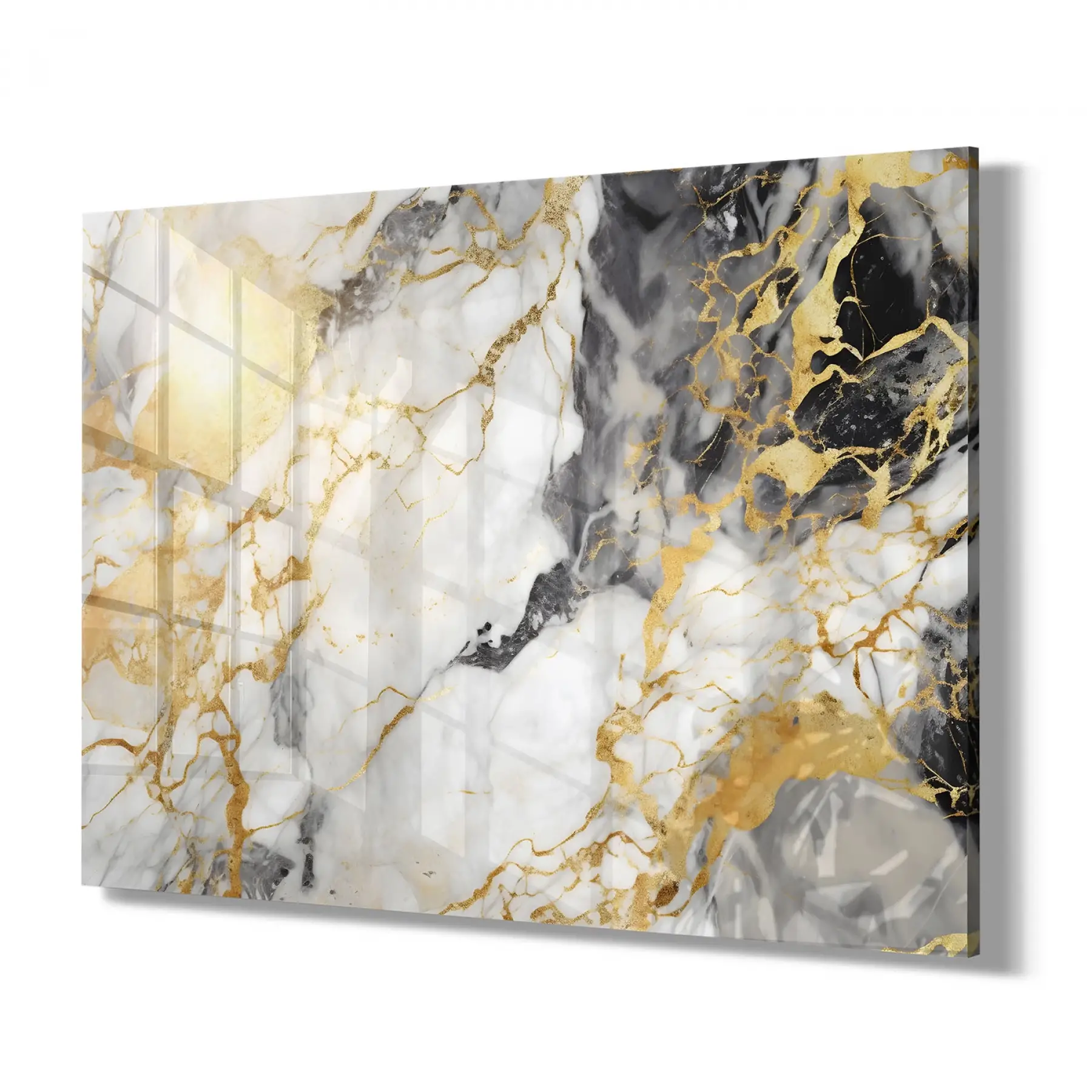 Siyah ve Altın Renkler Tekli Yatay Cam Tablo