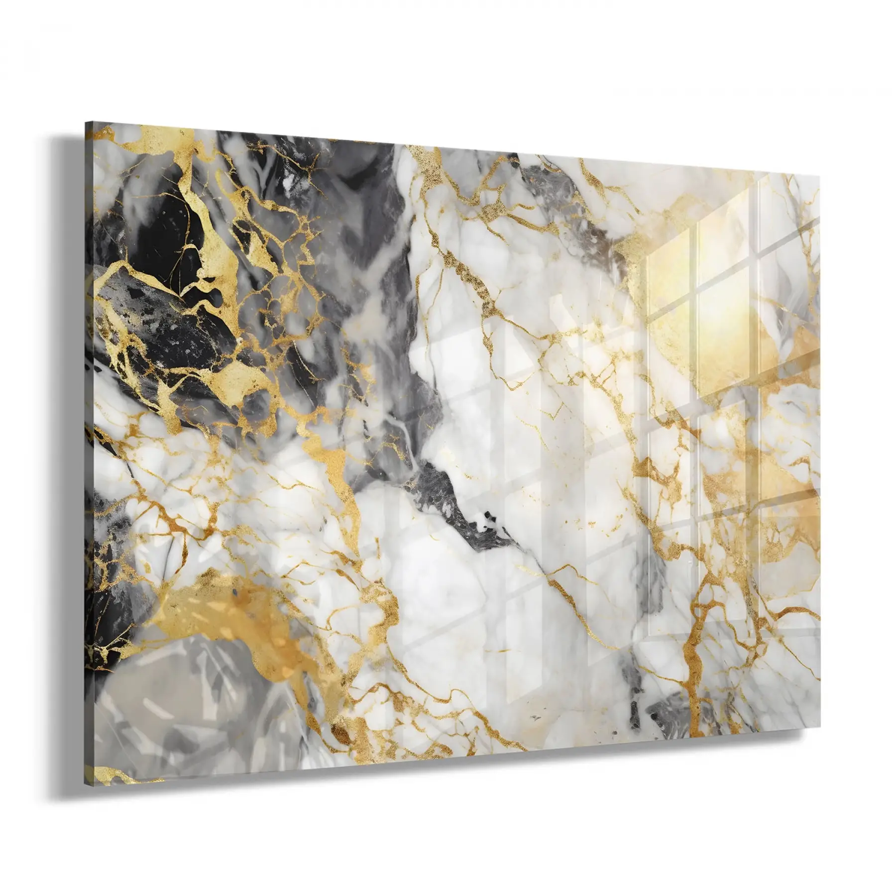 Siyah ve Altın Renkler Tekli Yatay Cam Tablo