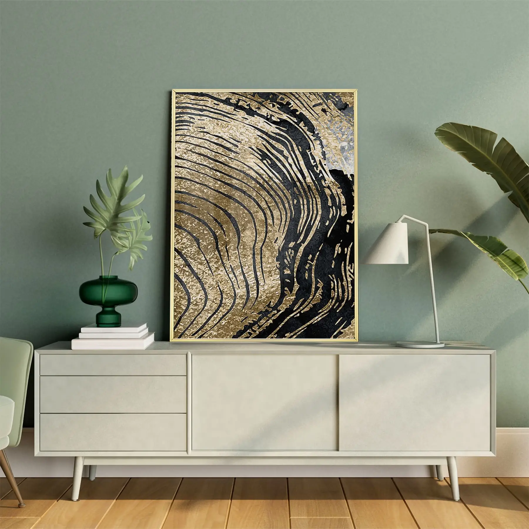 Siyah ve Altın Temalı Tekli Metal Çerçeveli Tablo