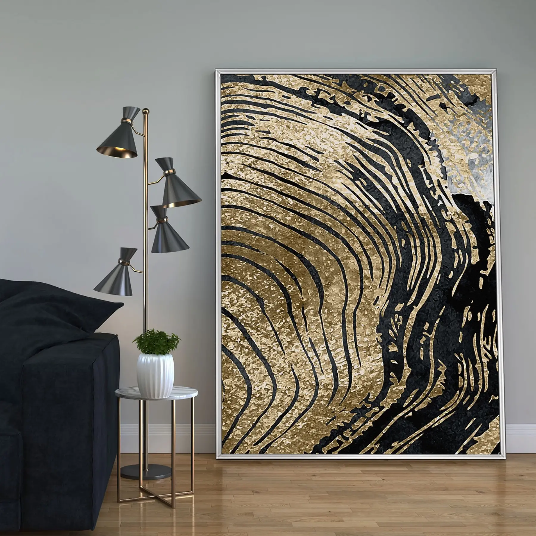 Siyah ve Altın Temalı Tekli Metal Çerçeveli Tablo