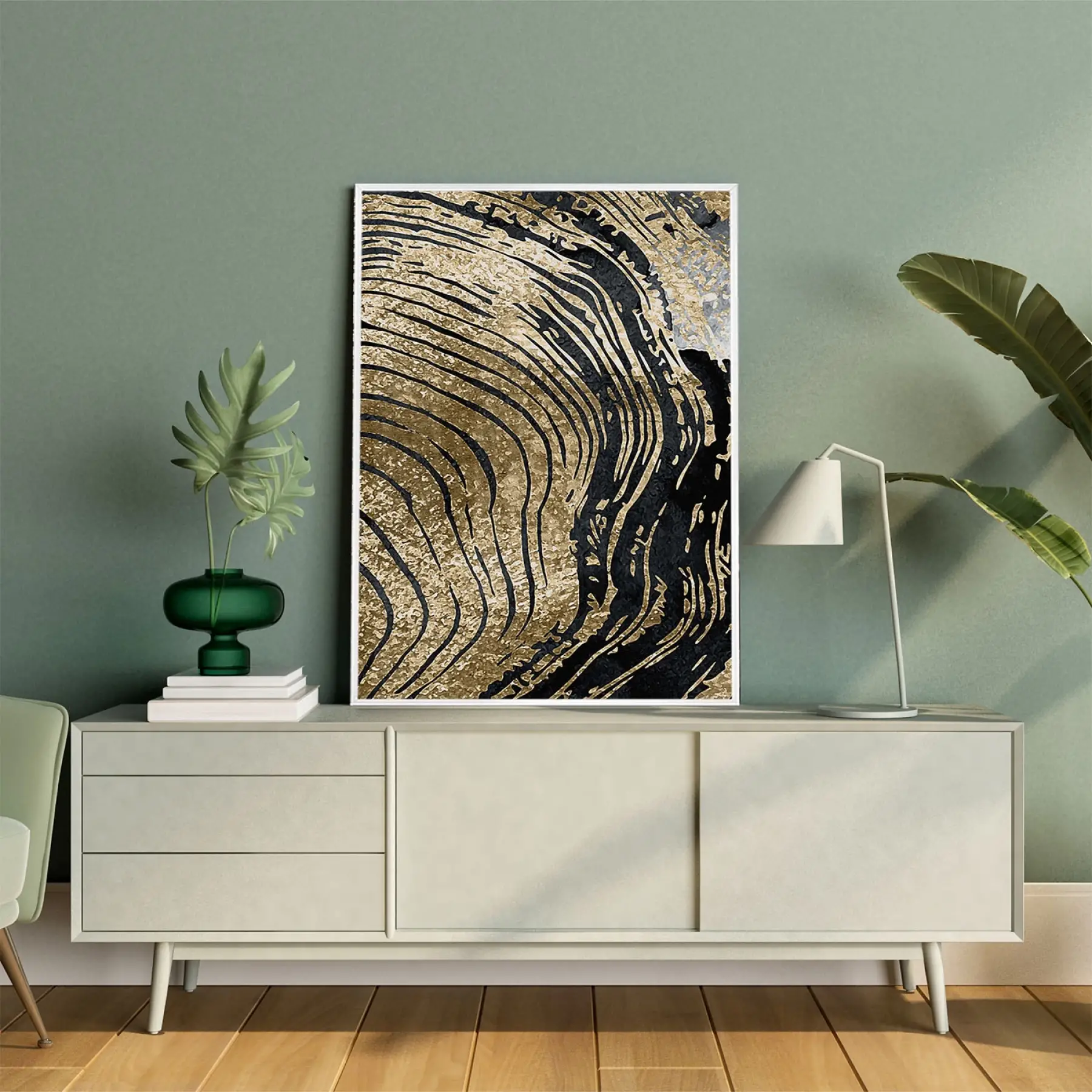 Siyah ve Altın Temalı Tekli Metal Çerçeveli Tablo