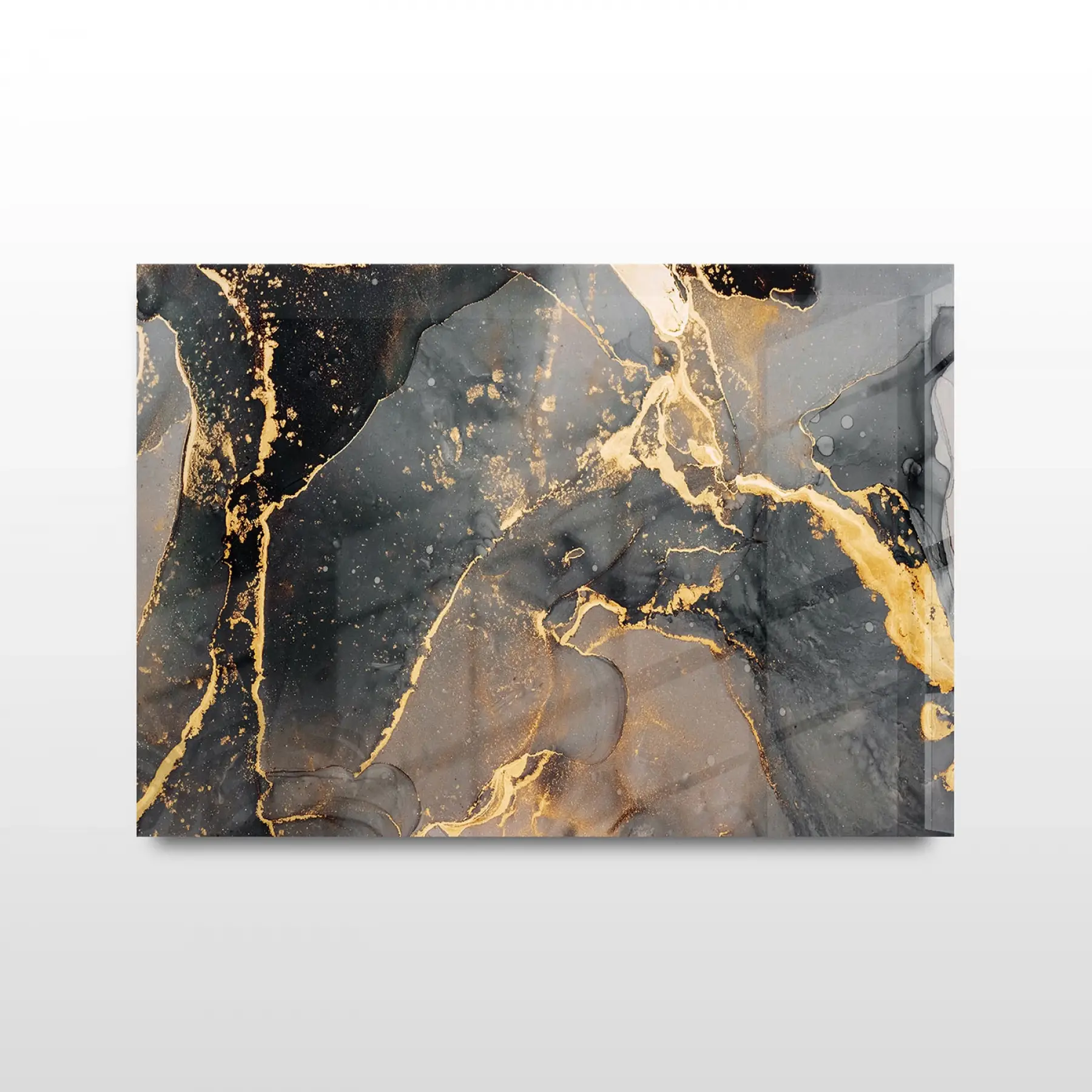 Siyah ve Gold Desenli Tekli Yatay Cam Tablo