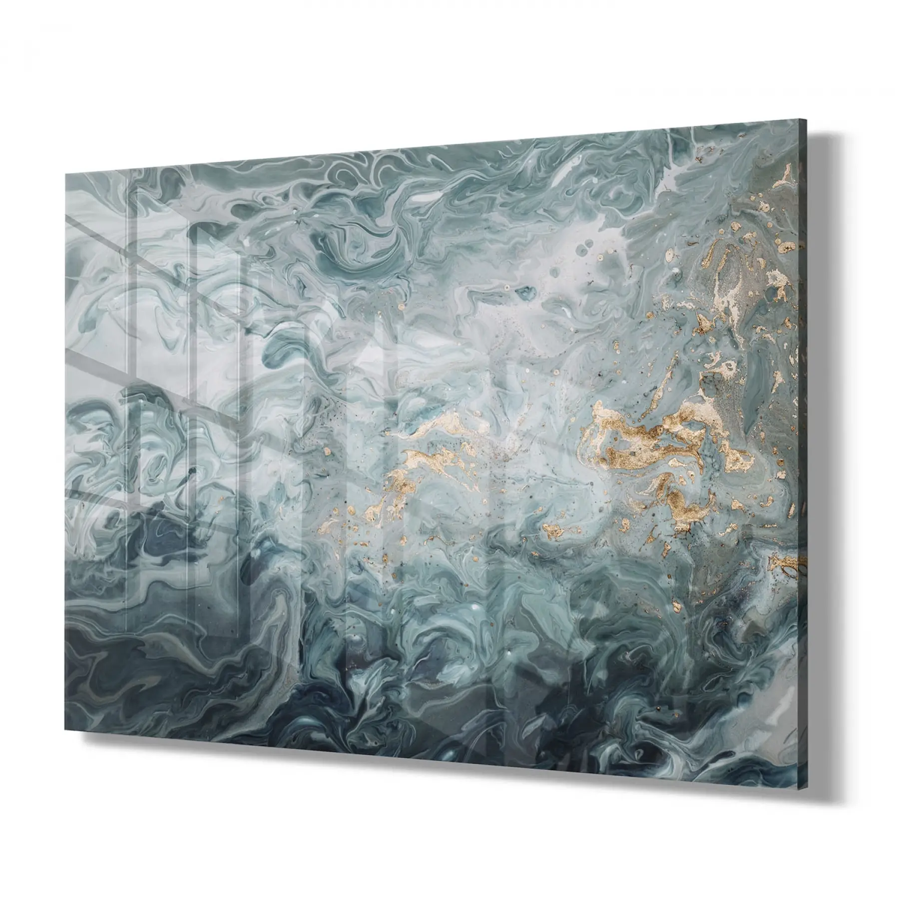 Siyah Yeşil Karışım Renkler Tekli Yatay Cam Tablo