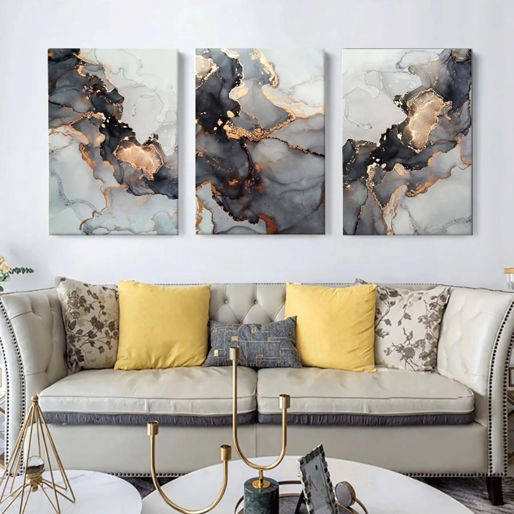 Soyut Dekoratif 3lü Kanvas Tablo Seti