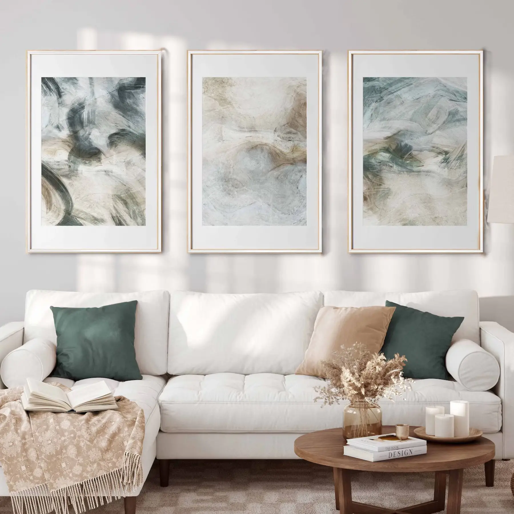 Soyut Desen Karışık Tonlar Beyaz Metal Çerçeveli Tablo Seti