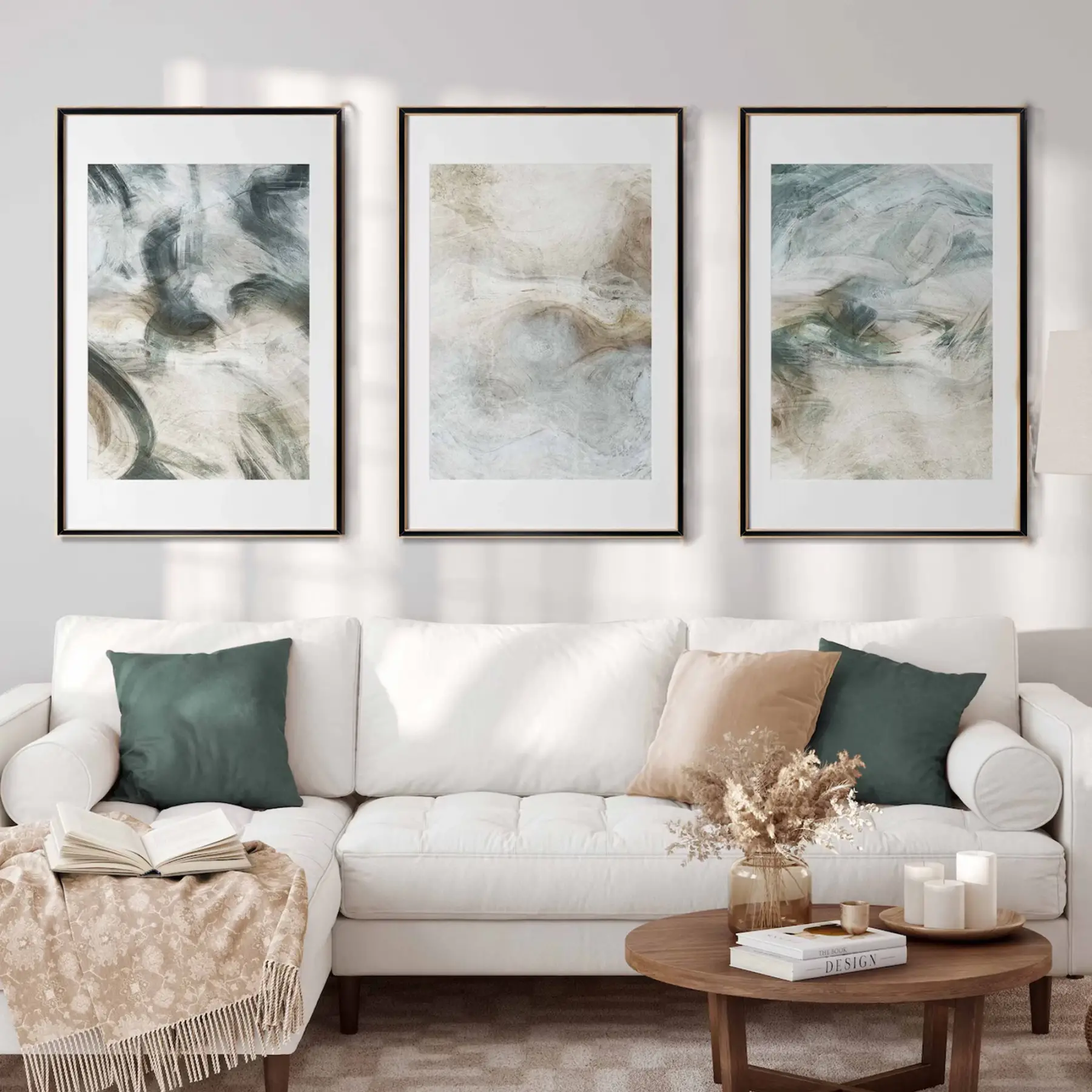 Soyut Desen Karışık Tonlar Siyah Metal Çerçeveli Tablo Seti