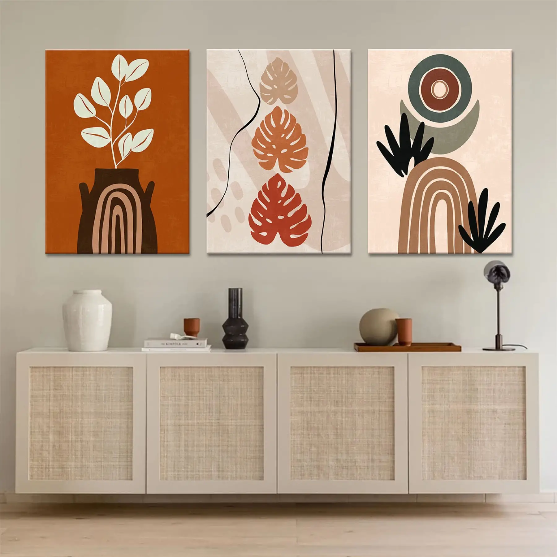 Soyut Geometrik Desenli Üçlü Kanvas Tablo Seti
