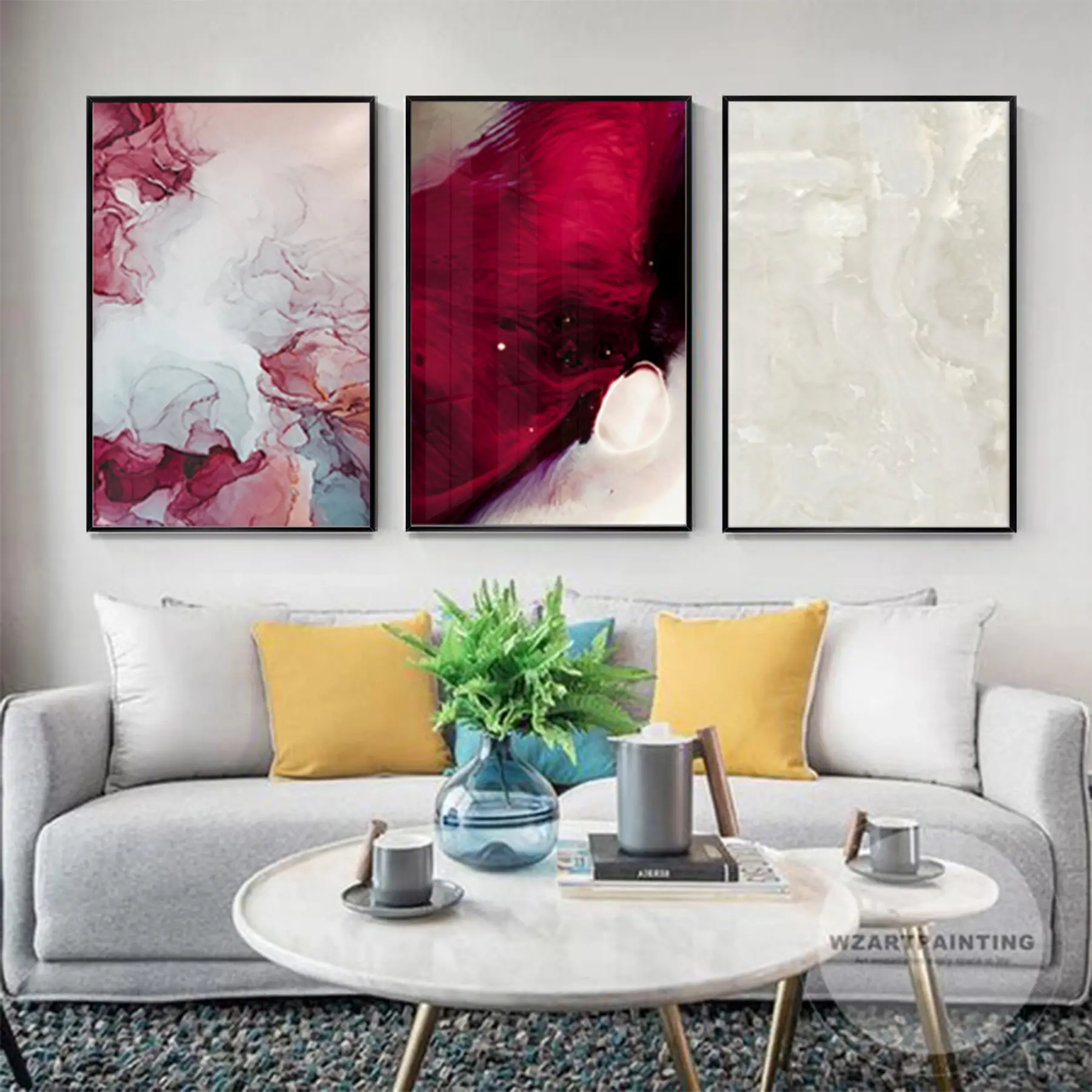 Soyut Tasarım Metal Çerçeveli Tablo Seti Siyah