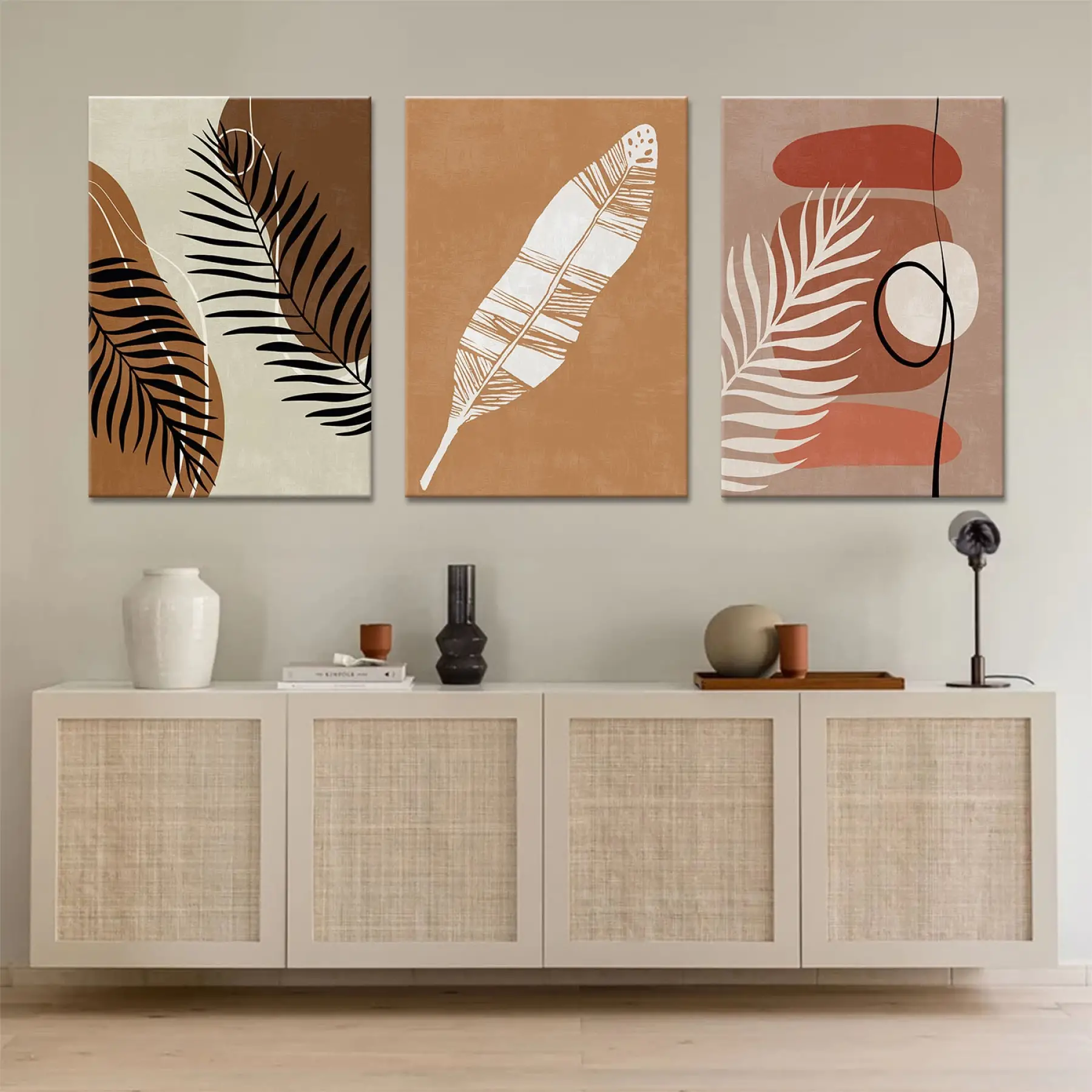 Soyut Tasarım Üçlü Kanvas Tablo Seti