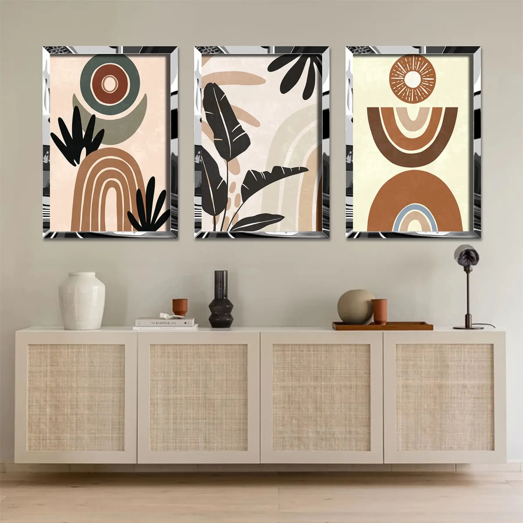 Soyut Yapraklar Detaylı Pleksi Tablo Seti