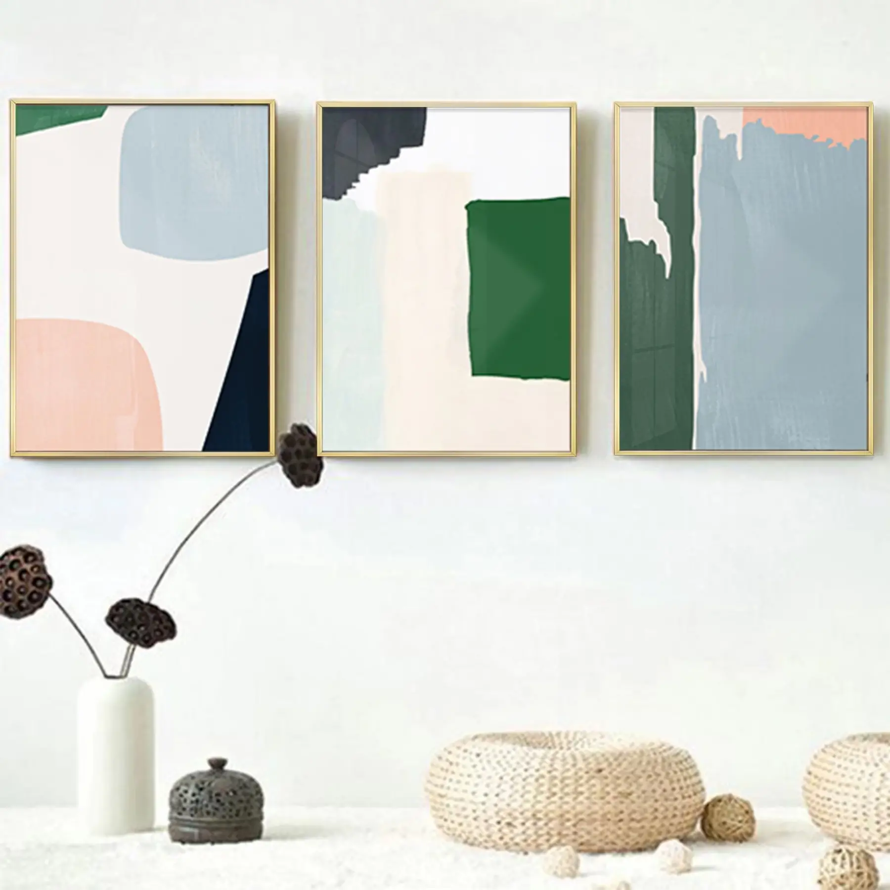 Vektörel Renkler Metal Çerçeveli Tablo Seti Altın